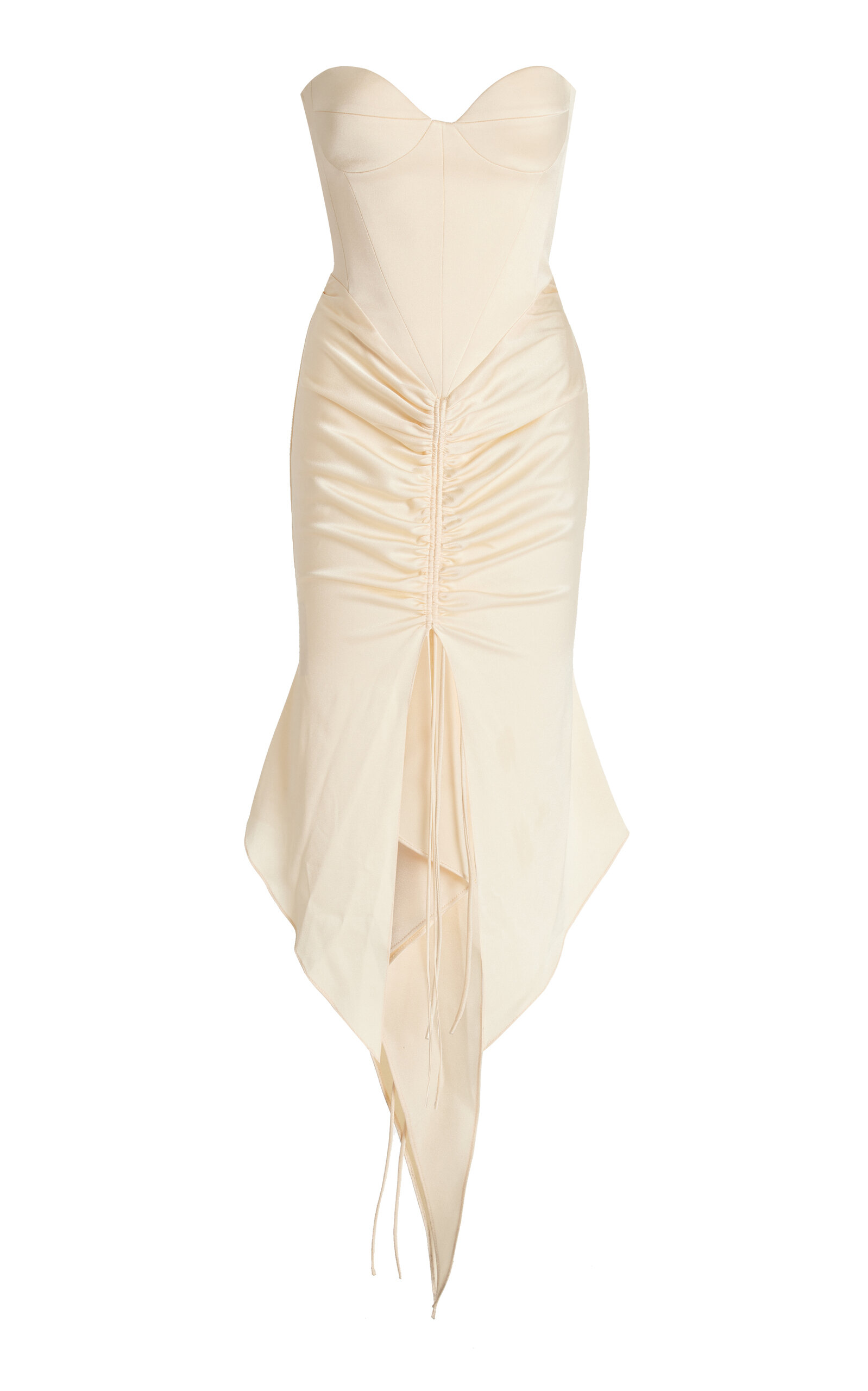 Alex Perry Carter Ruched Satin Crepe Midi Dress In Off-white