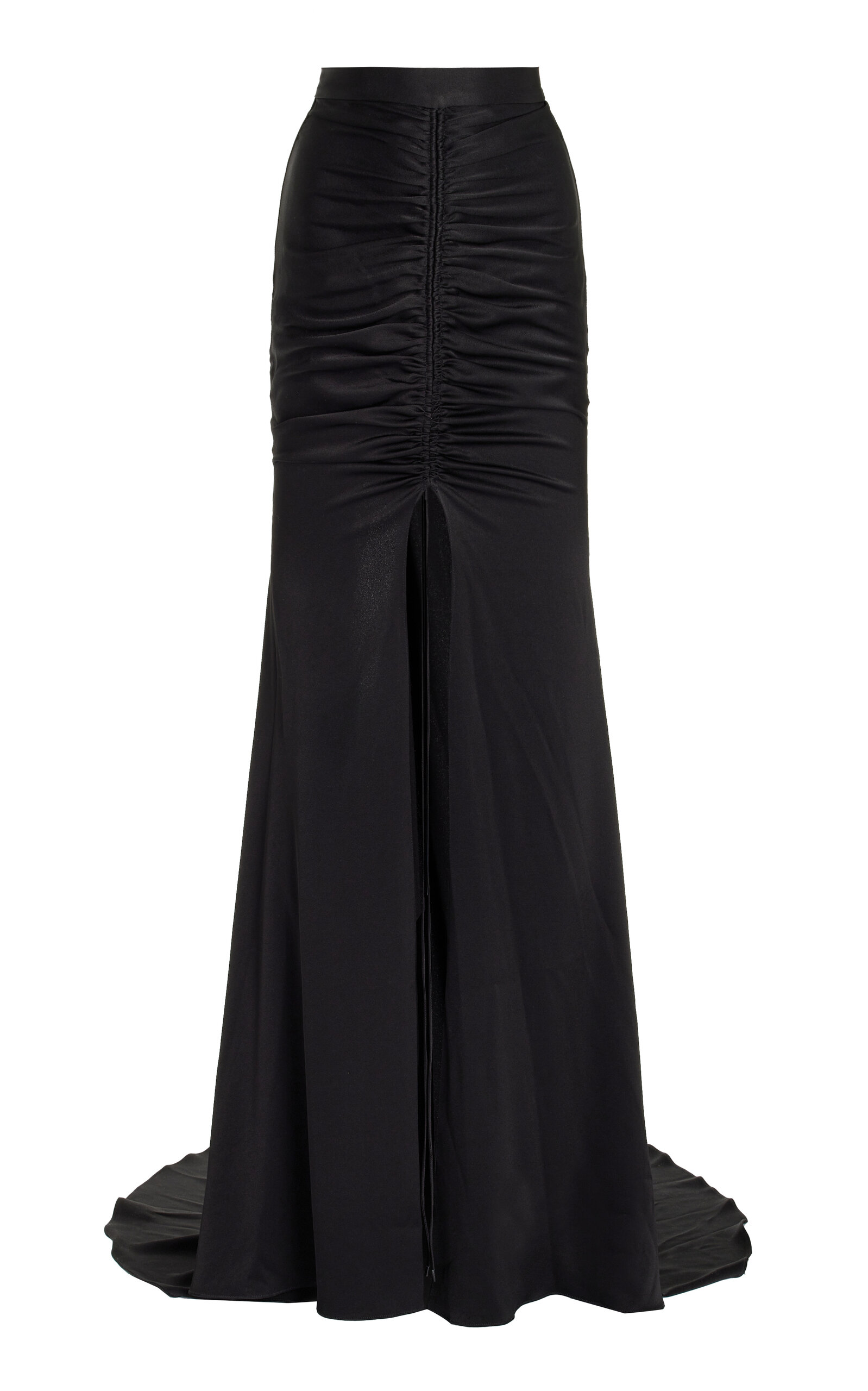 Alex Perry Sutton Ruched Satin Crepe Maxi Skirt In Black