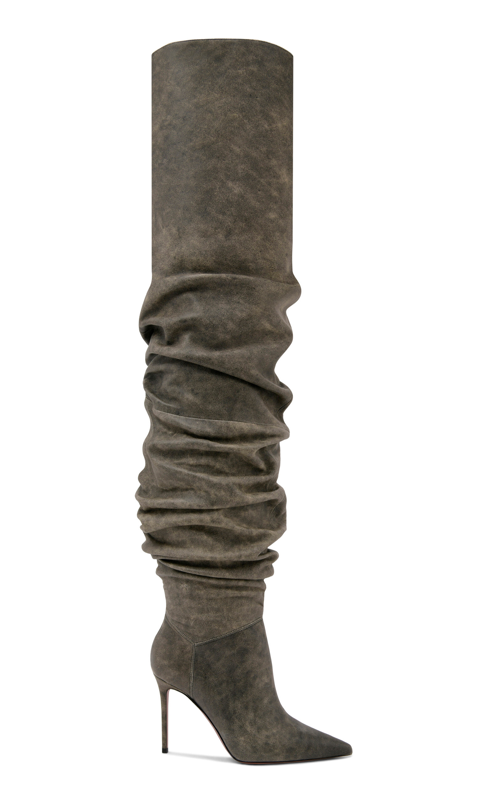 Amina Muaddi - Women's Exclusive Jahleel Leather Thigh-High Boots - Grey - IT 36 - Moda Operandi