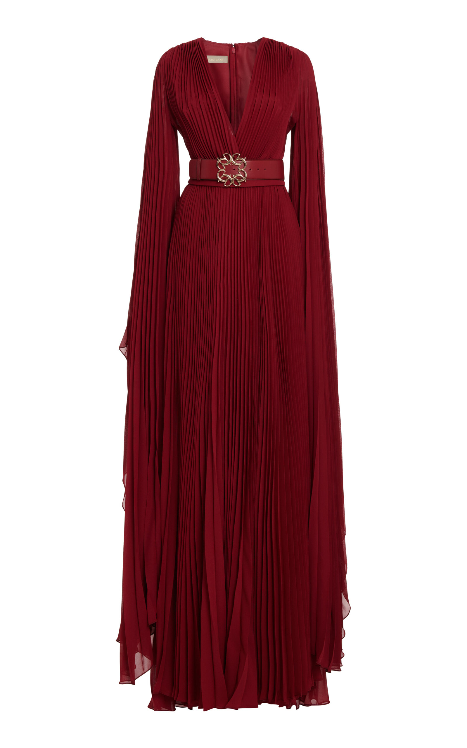 elie saab burgundy dress Women's Pleated Georgette Gown In Francesca Satin Halter Tie Collection_Chateau Romance Size:small (8) Elie Saabs gown is