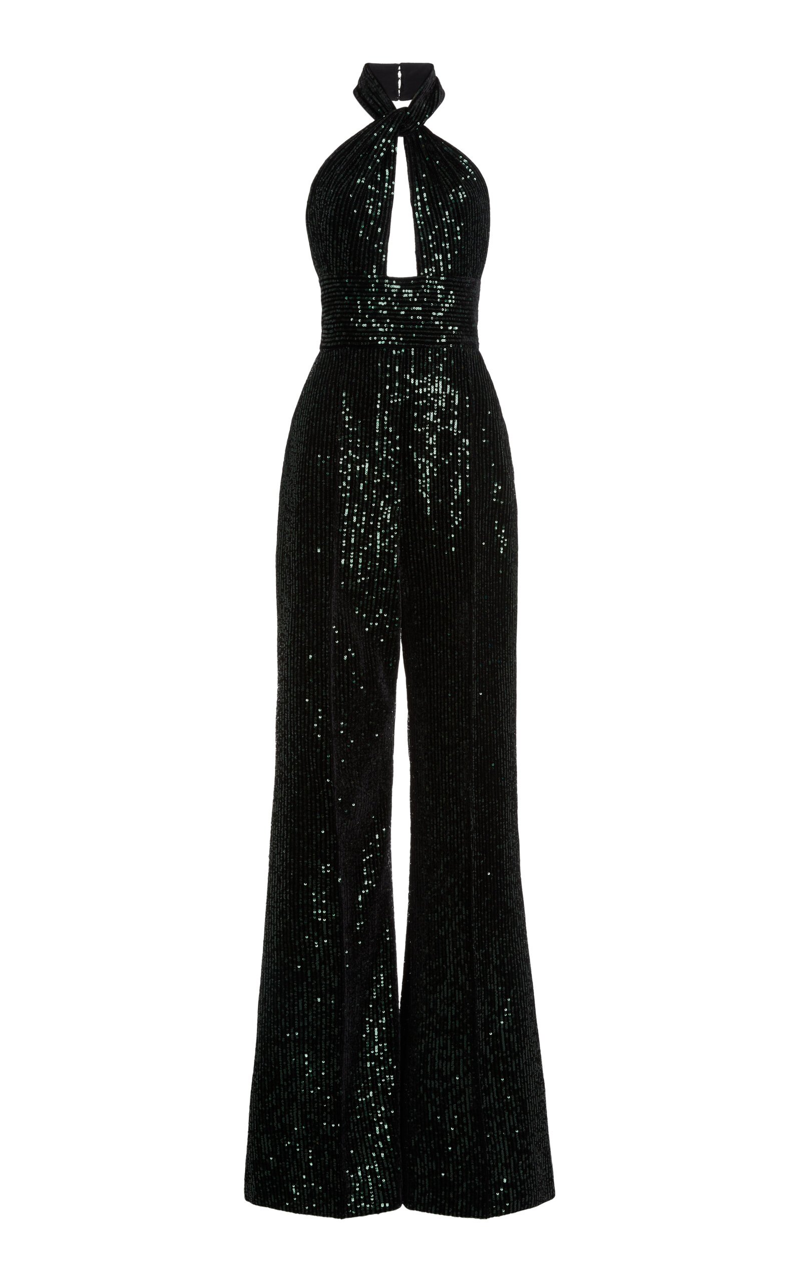 Shop Elie Saab Sequin Velvet Halter Jumpsuit In Black