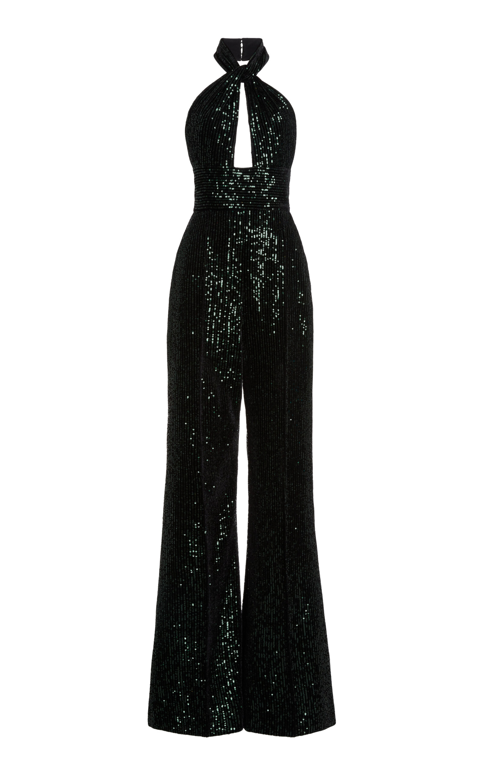 ELIE SAAB SEQUIN VELVET HALTER JUMPSUIT