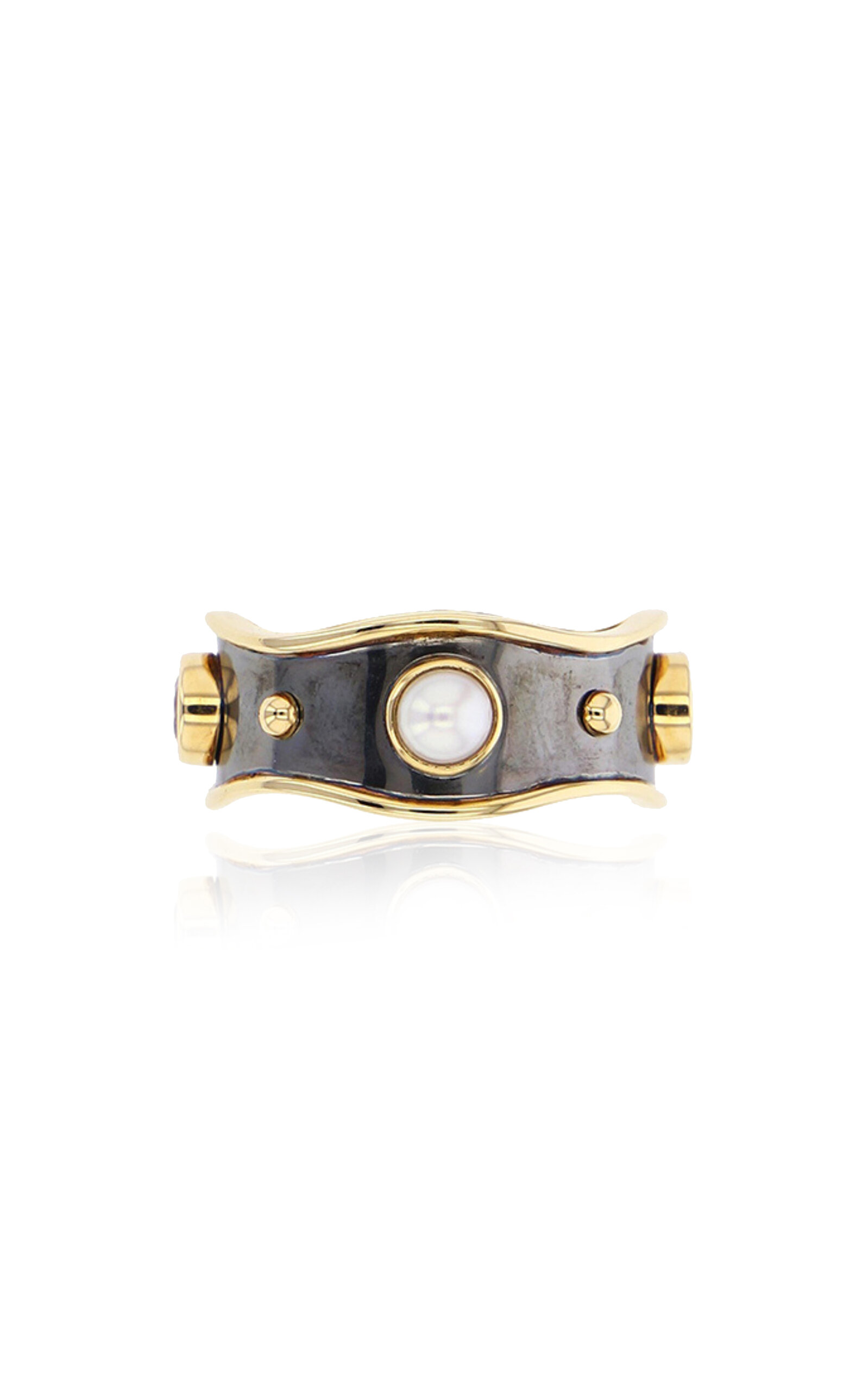 Elie Top Women's Bandeau 18K Yellow Gold; Distressed Silver Opal Ring