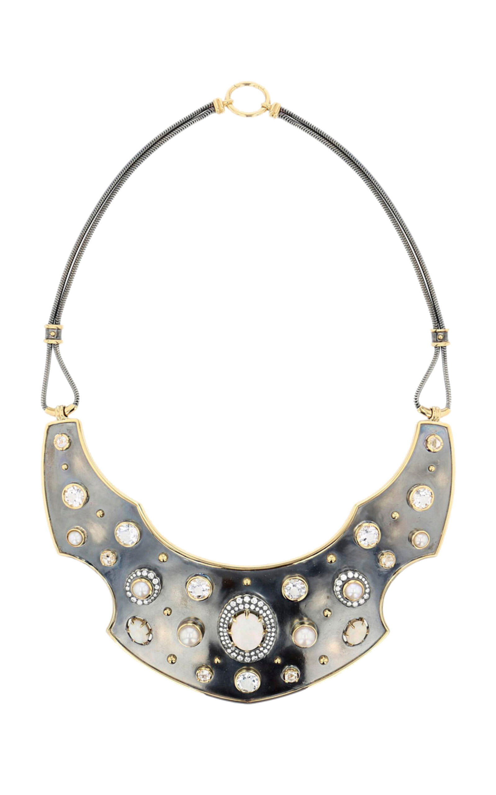 Elie Top Women's Bouclier 18K Yellow Gold; Distressed Silver Opal Necklace