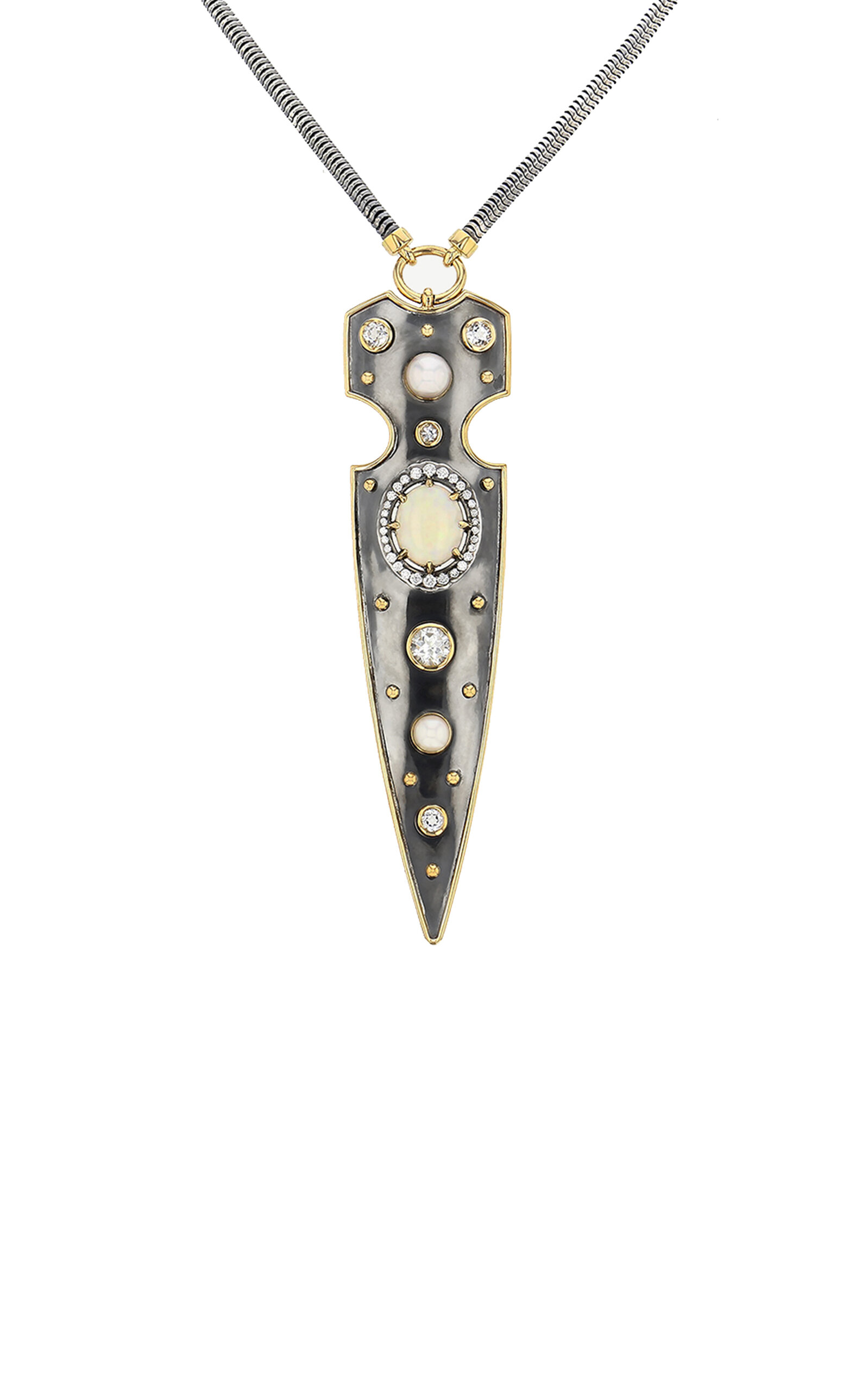 Dagger 18K Yellow Gold; Distressed Silver Opal Necklace