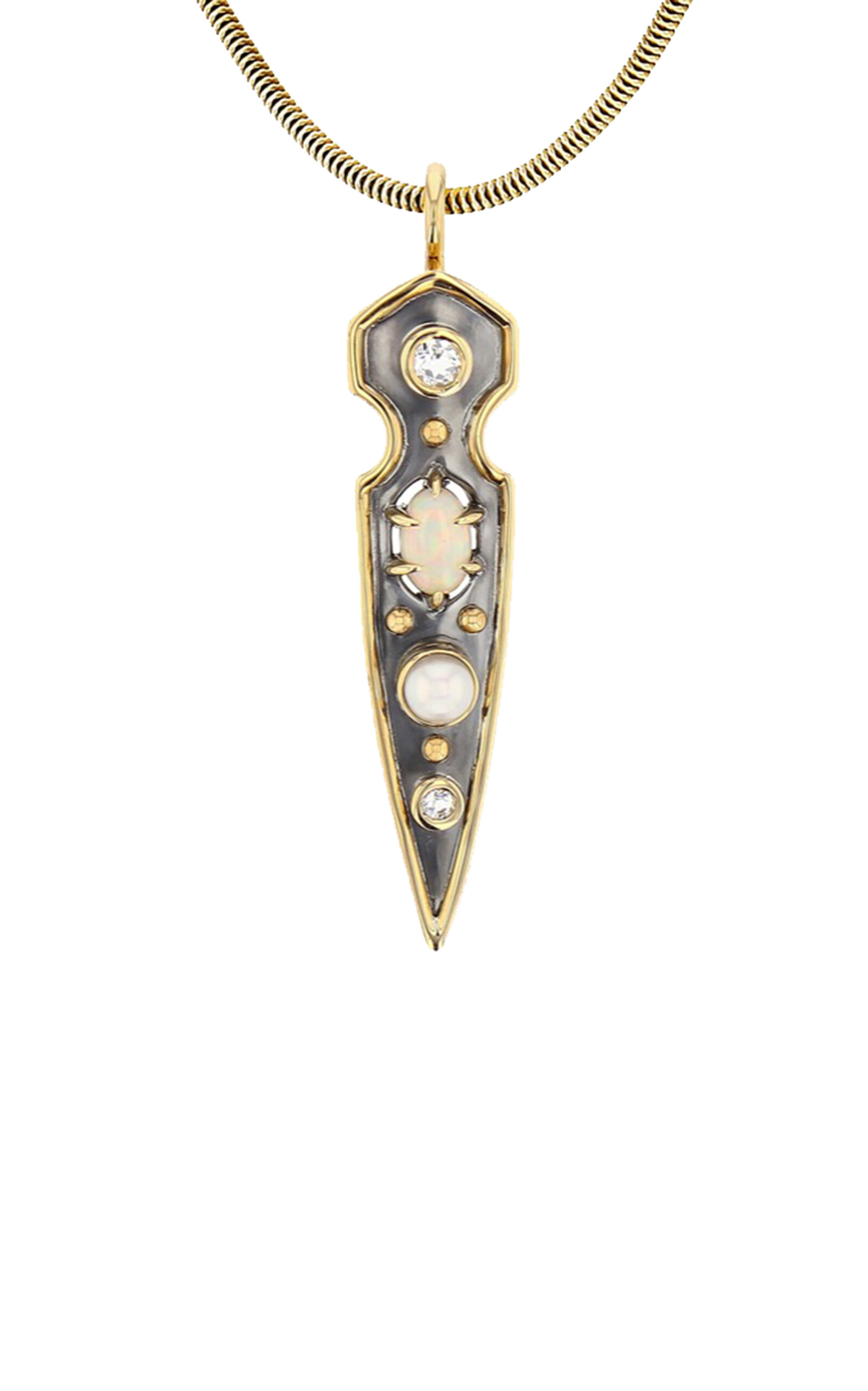 Stylet 18K Yellow Gold; Distressed Silver Opal Necklace