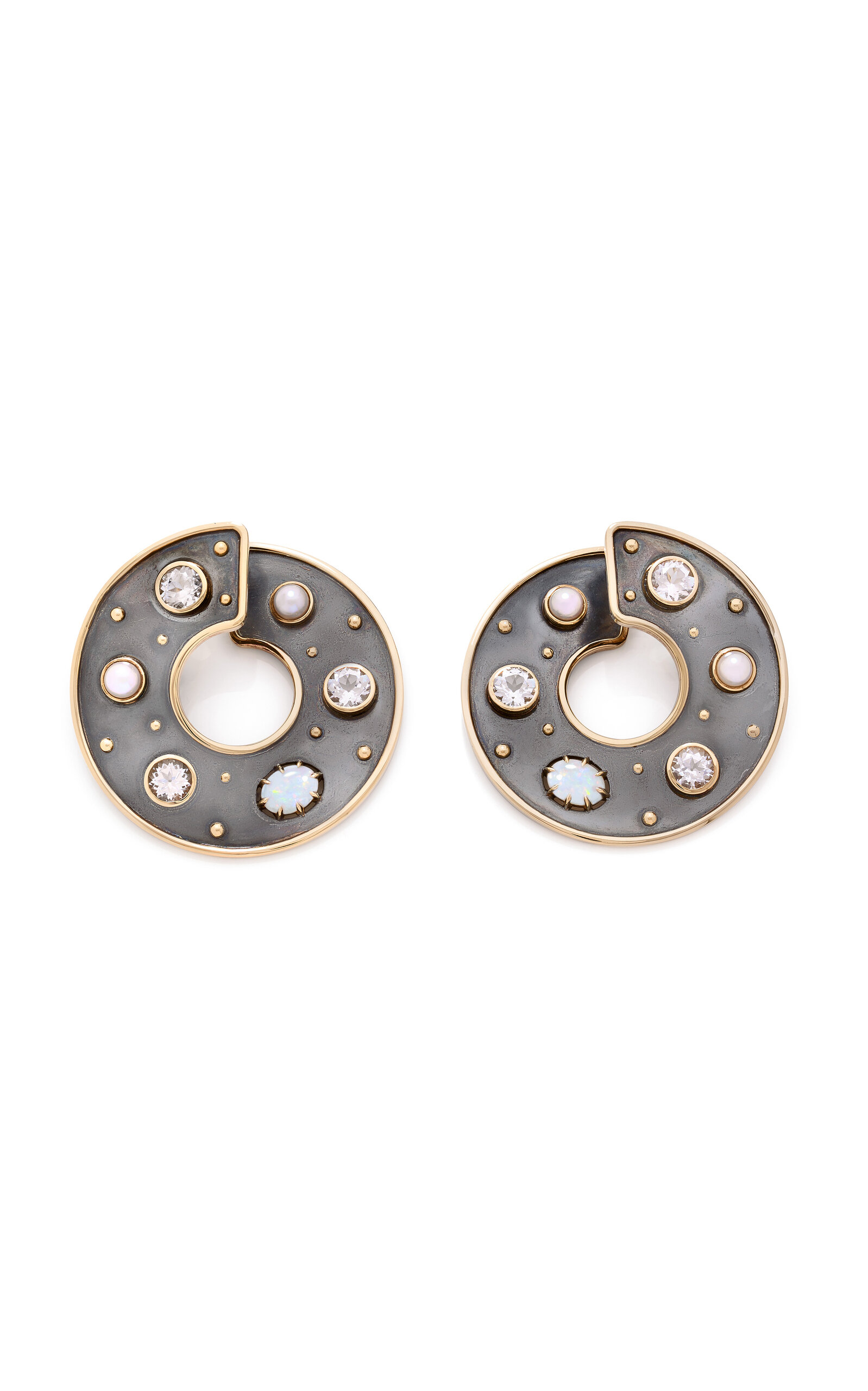 Elie Top Women's Bandeau 18K Yellow Gold; Distressed Silver Opal Earrings