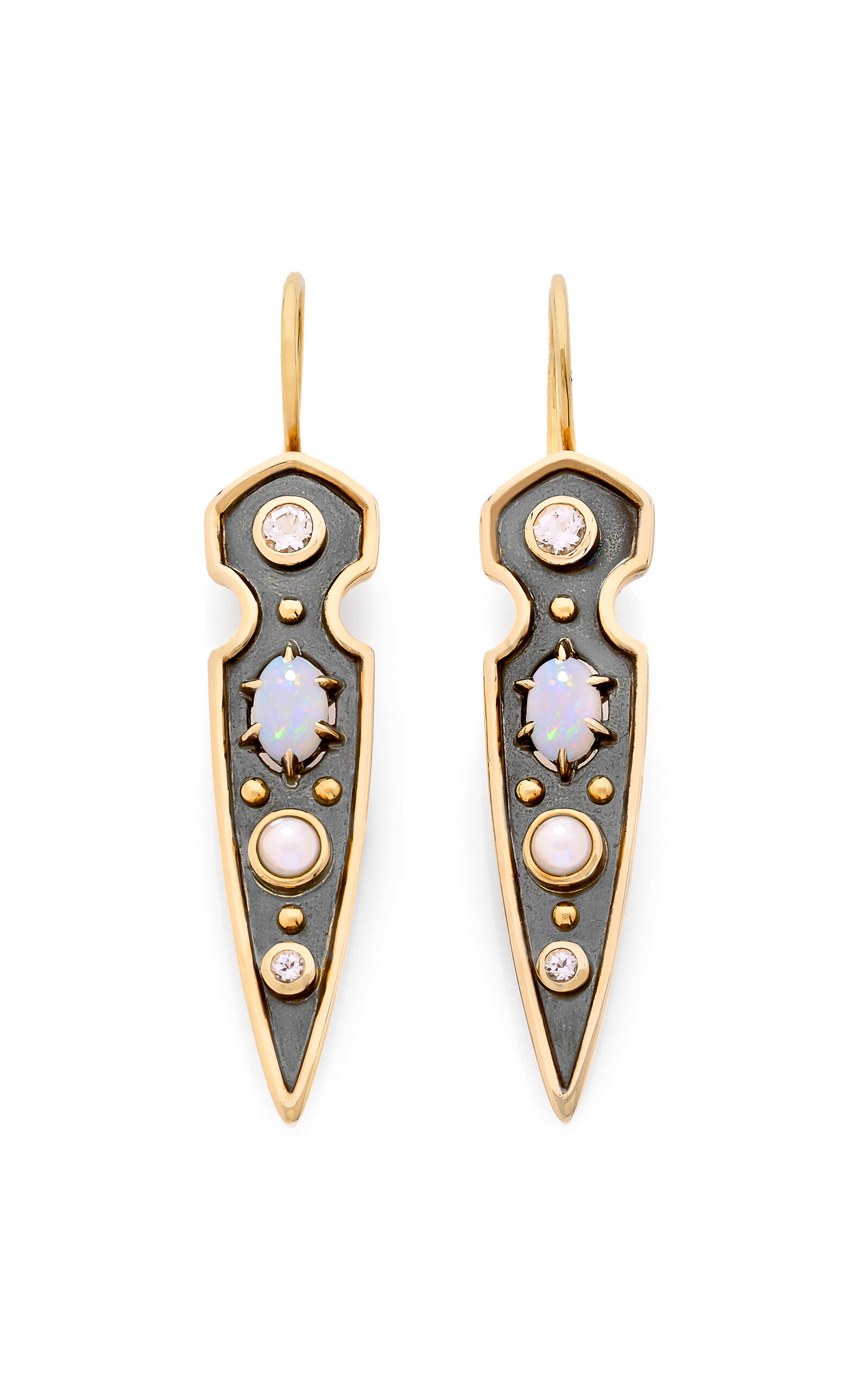 Stylet 18K Yellow Gold; Distressed Silver Opal Earrings