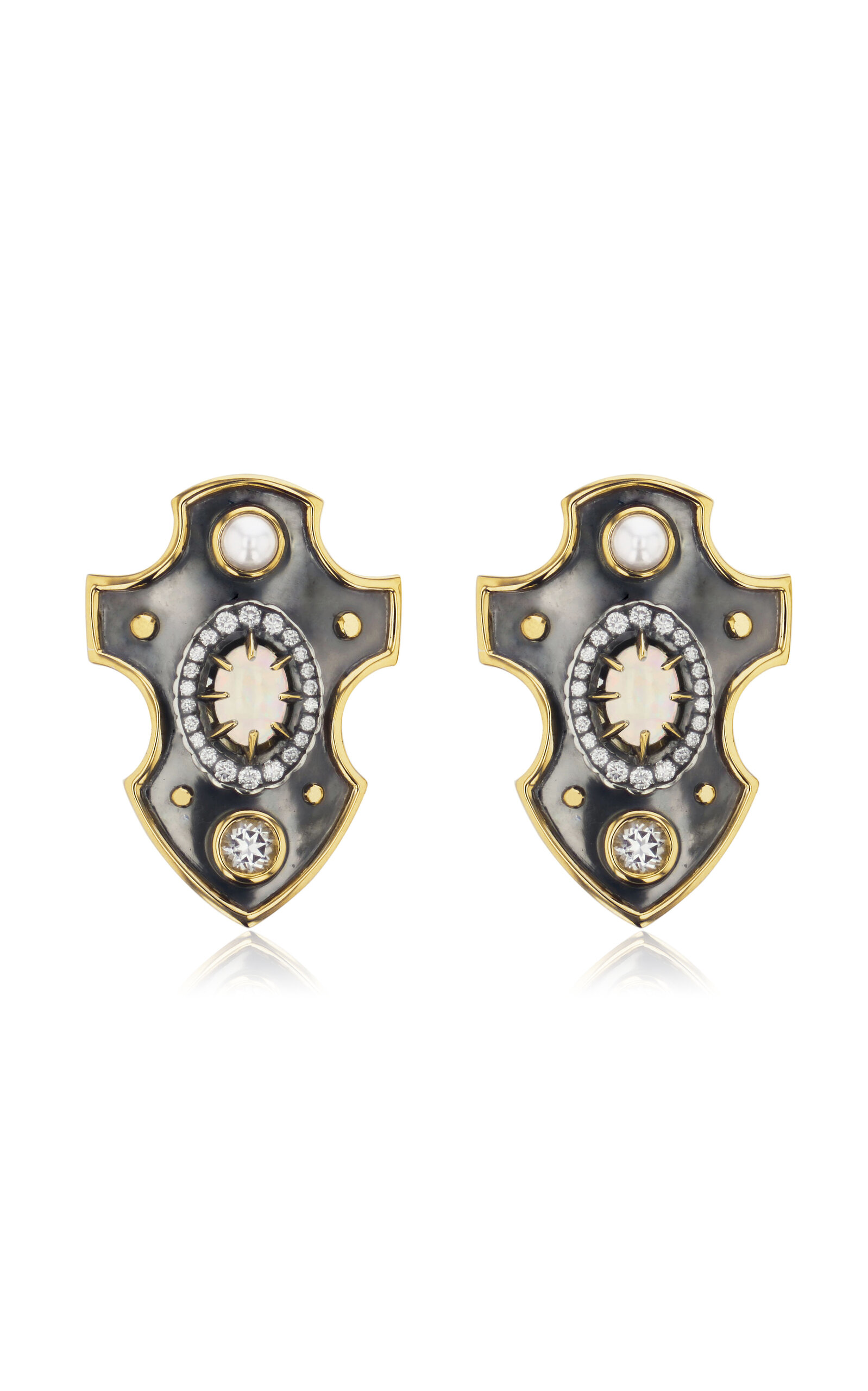 Ecu 18K Yellow Gold; Distressed Silver Opal Earrings