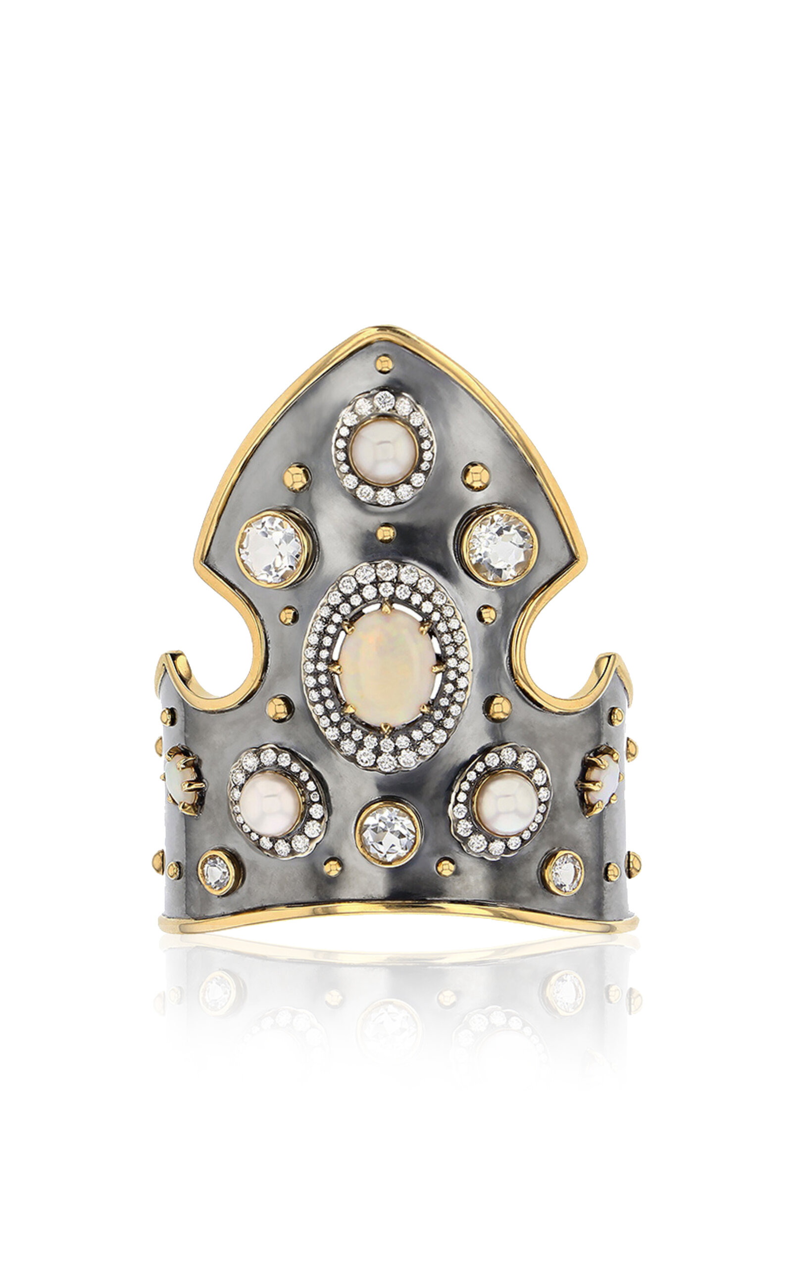 Elie Top Women's Blason 18K Yellow Gold; Distressed Silver Opal Cuff