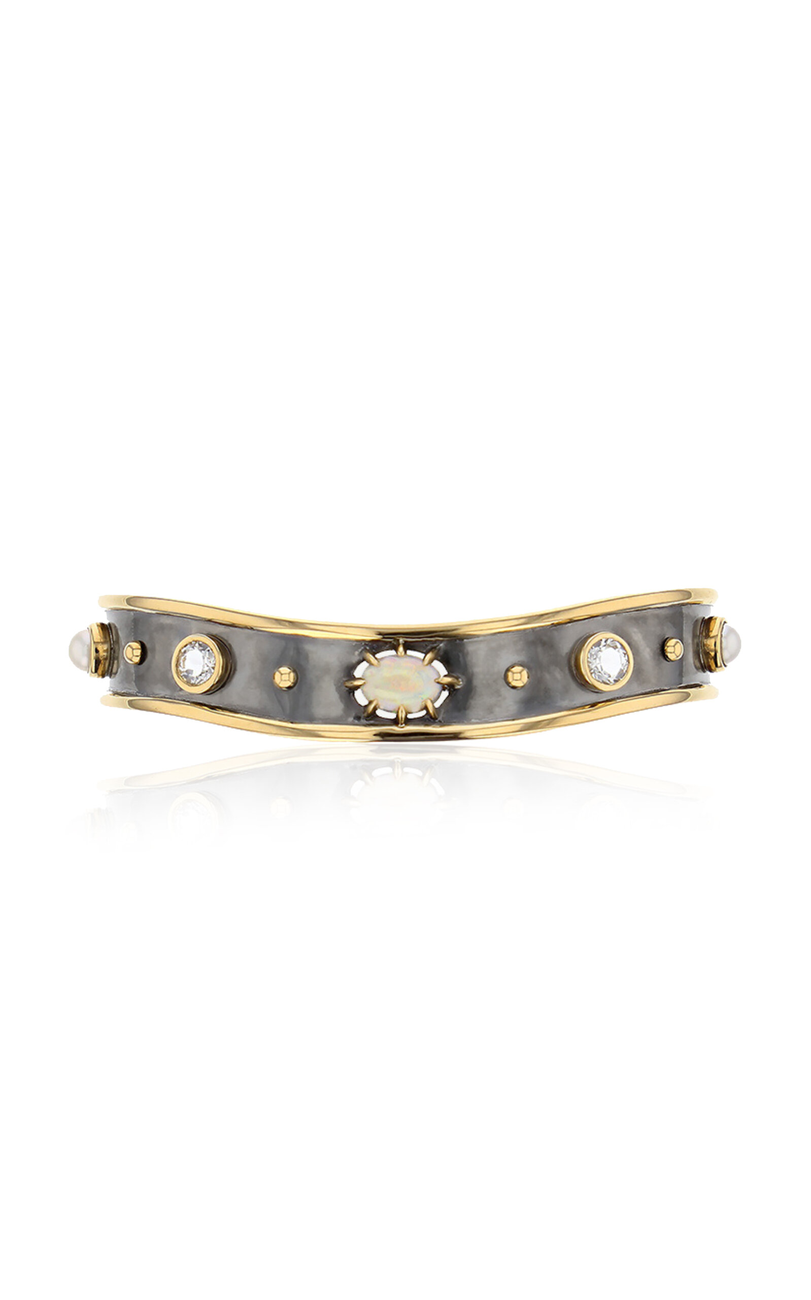 Bandeau 18K Yellow Gold; Distressed Silver Opal Bracelet