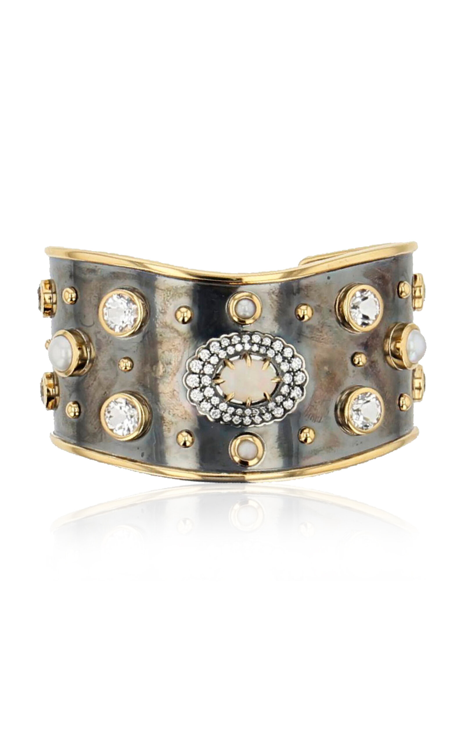 Elie Top Women's Bandeau 18K Yellow Gold; Distressed Silver Opal Cuff