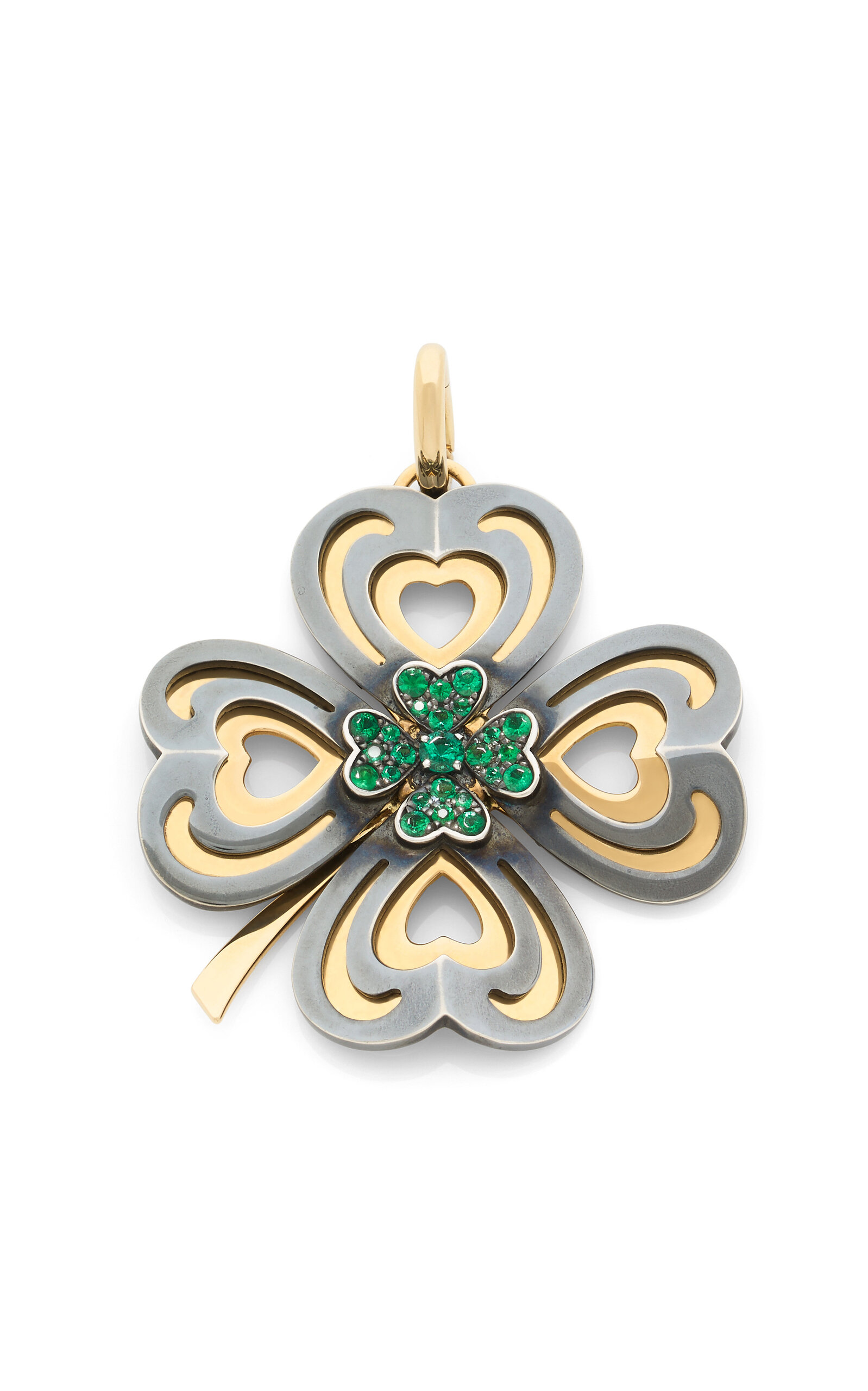 Elie Top Women's Cosmogonie Secrète Trèfle 18K Yellow Gold; Distressed Silver Emerald Charm