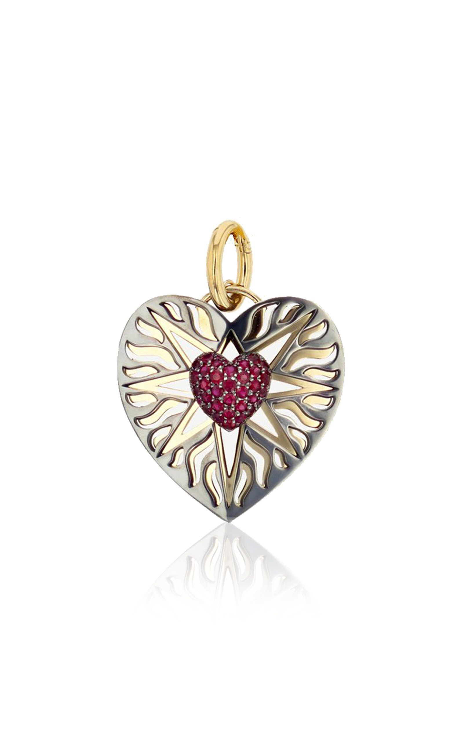 Elie Top Cœur Cosmogonie Secrète 18k Yellow Gold; Distressed Silver Ruby Charm In Multi