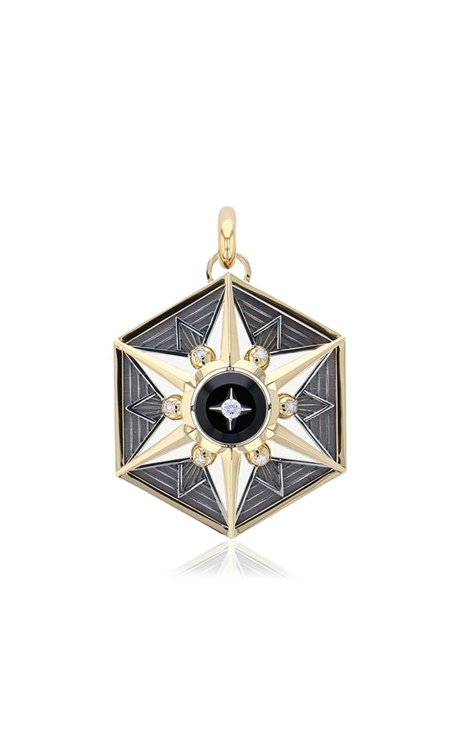 Elie Top Etoile Mystérieuse 18k Yellow Gold; Distressed Silver Onyx Charm In Multi