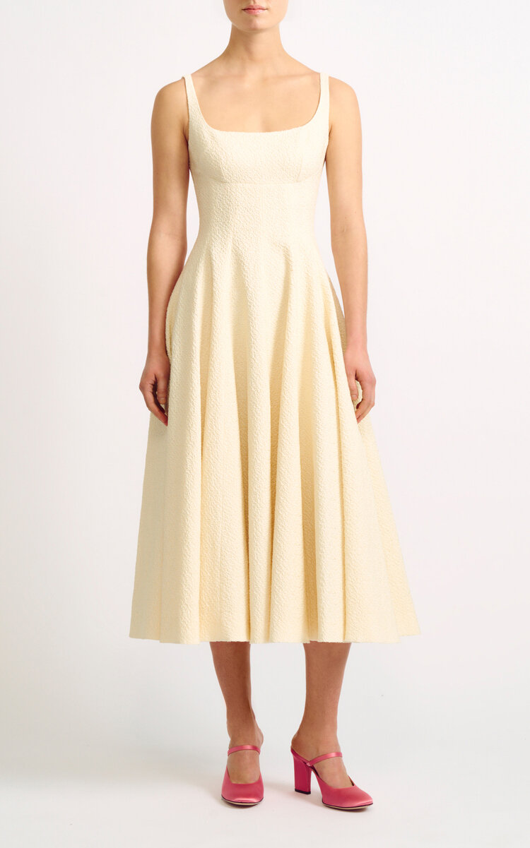 EMILIA WICKSTEAD SUNNE PLEATED COTTON-BLEND CLOQUÉ MIDI DRESS
