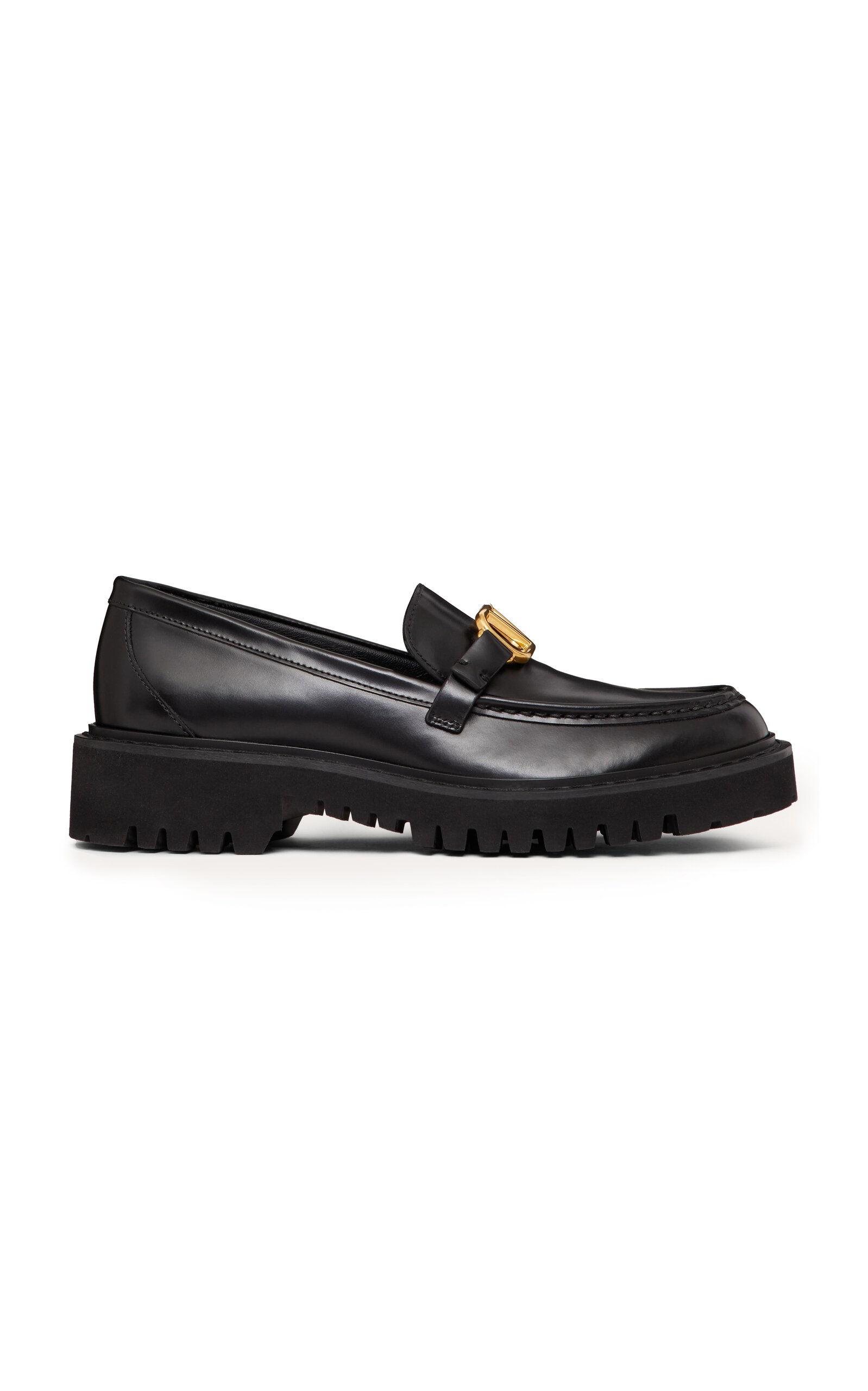 Shop Valentino Garavani Vlogo Leather Loafers In Black