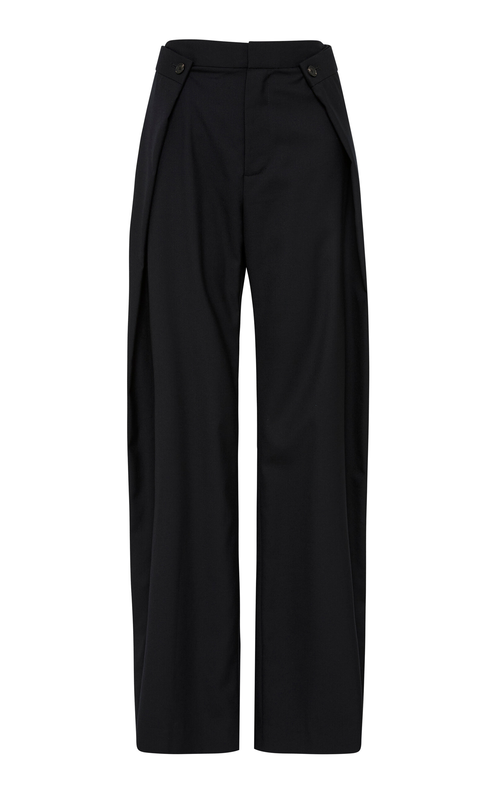 St Agni Fold-detailed Wool-blend Wide-leg Pants In Black