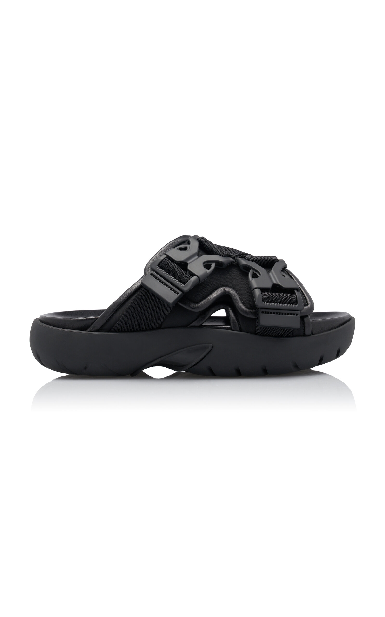Shop Bottega Veneta Nylon Slide Sandals In Black