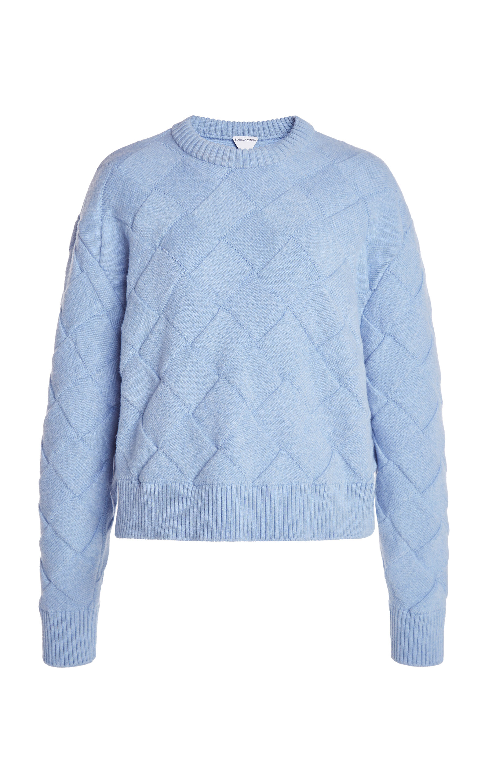 Shop Bottega Veneta Checked Knit Wool Sweater In Blue