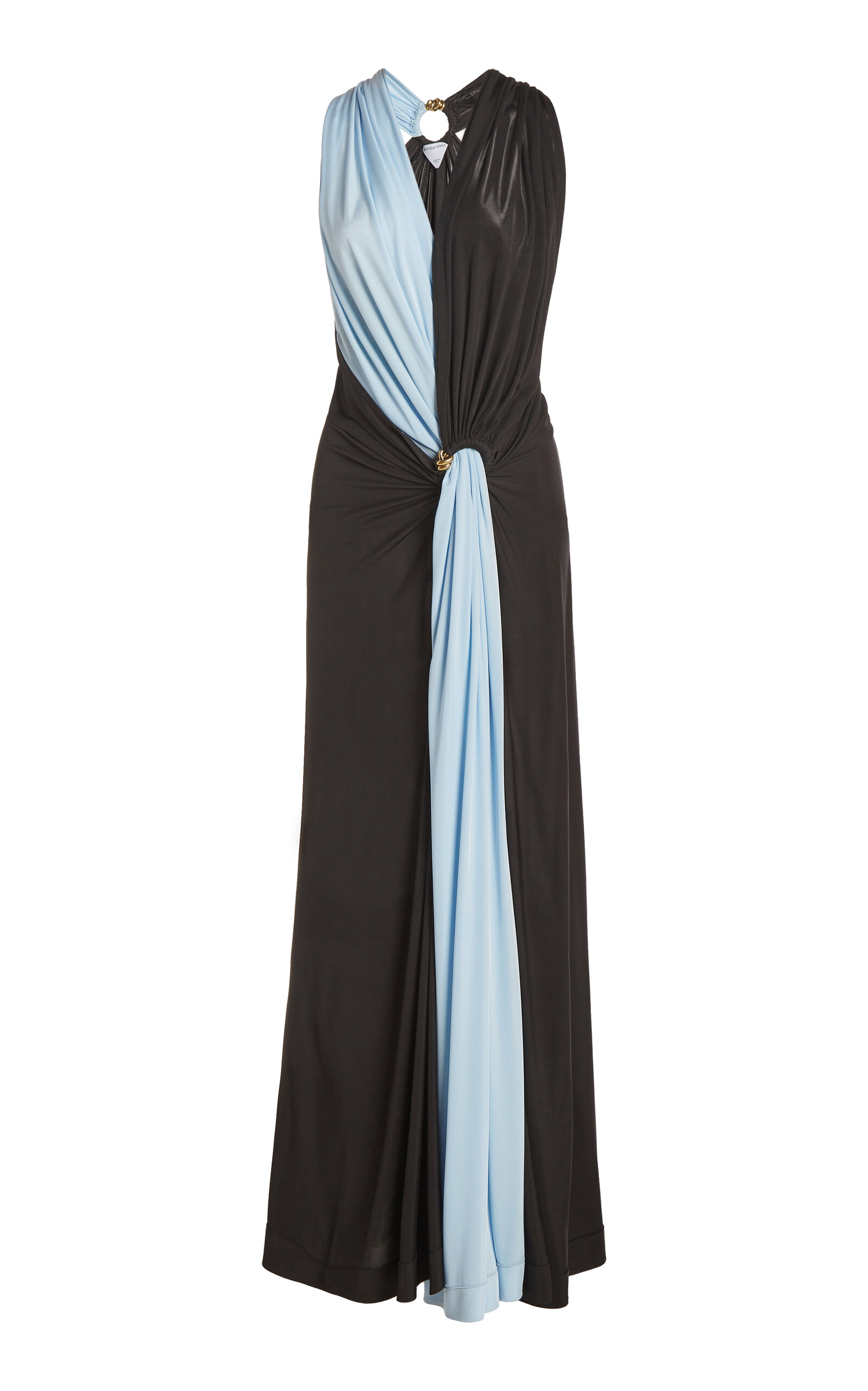 Shop Bottega Veneta Draped Two-tone Jersey Dress In Multi