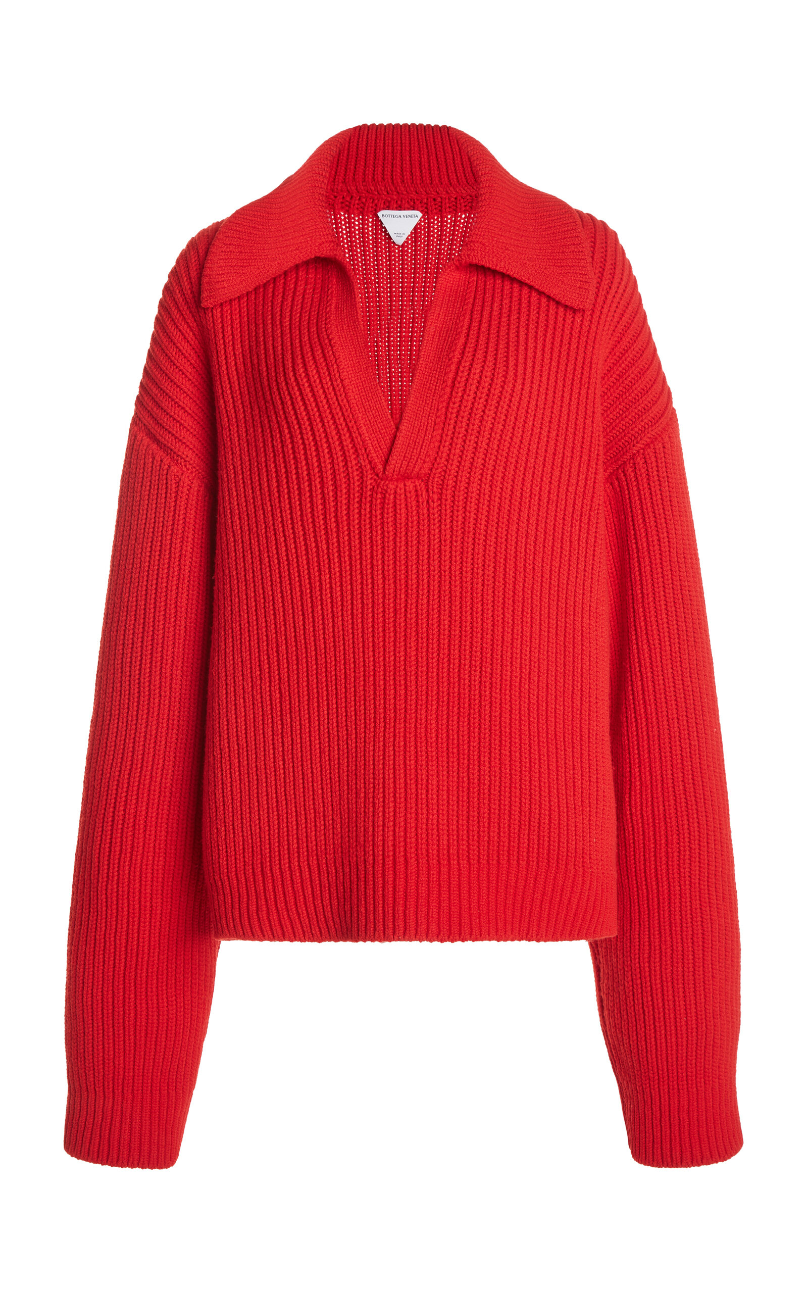 Shop Bottega Veneta Ribbed-knit Wool Polo Sweater In Red