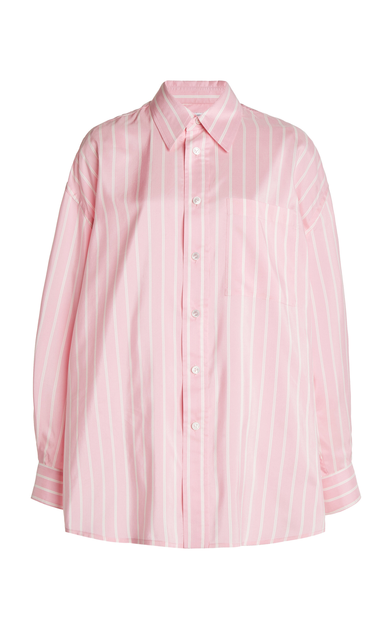 Shop Bottega Veneta Striped Silk Button-down Shirt In Pink