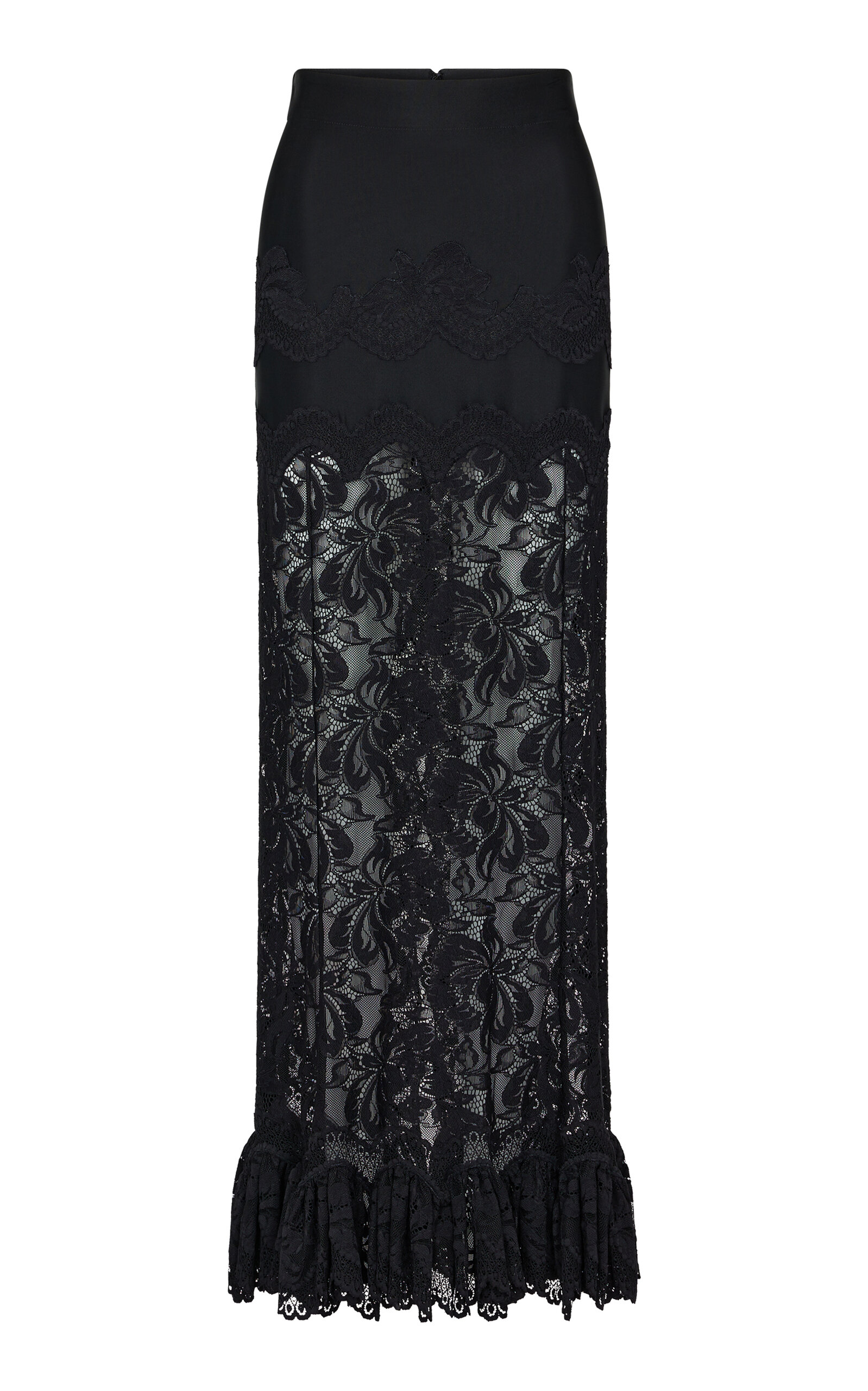 Rabanne Ruffled Lace Maxi Skirt In Black