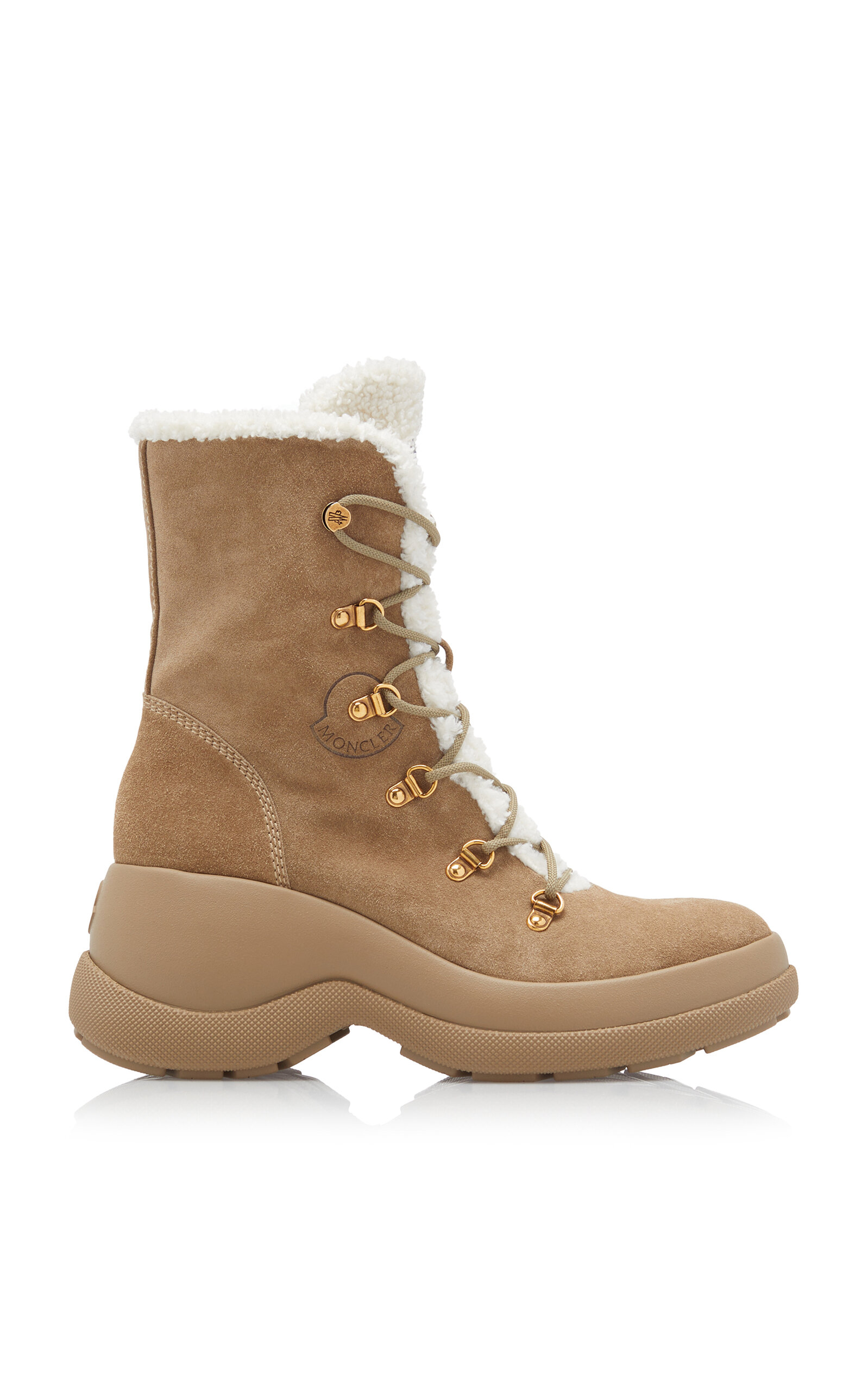Moncler Resile Trek Sherpa-lined Suede Ankle Boots In Tan