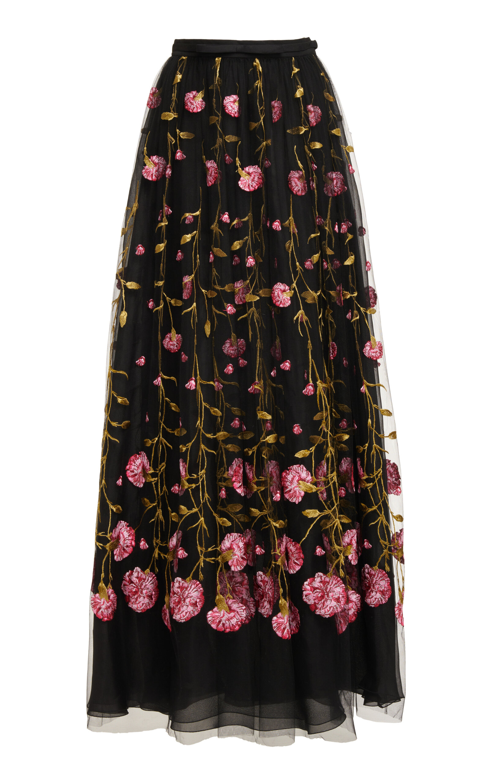 Giambattista Valli Floral-embroidered Tulle Maxi Skirt In Floral