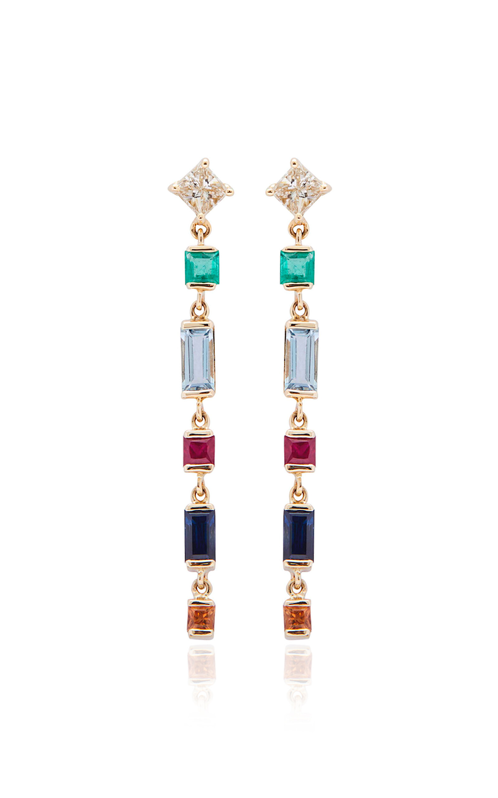 Yi Collection 14k Yellow Gold  Diamond; Rainbow Earrings In Multi