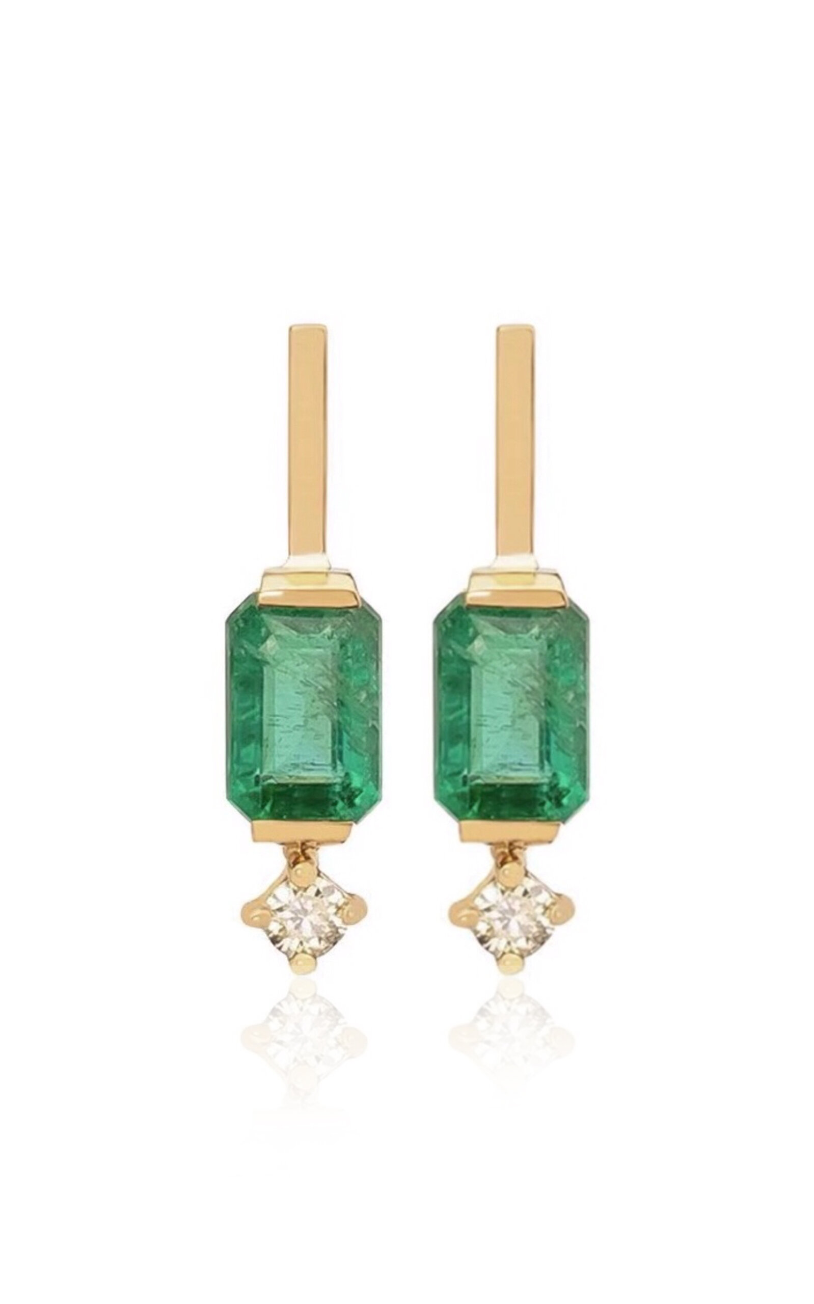 Yi Collection Mini Awakening 18k Yellow Gold Emerald; Diamond Earrings In Green