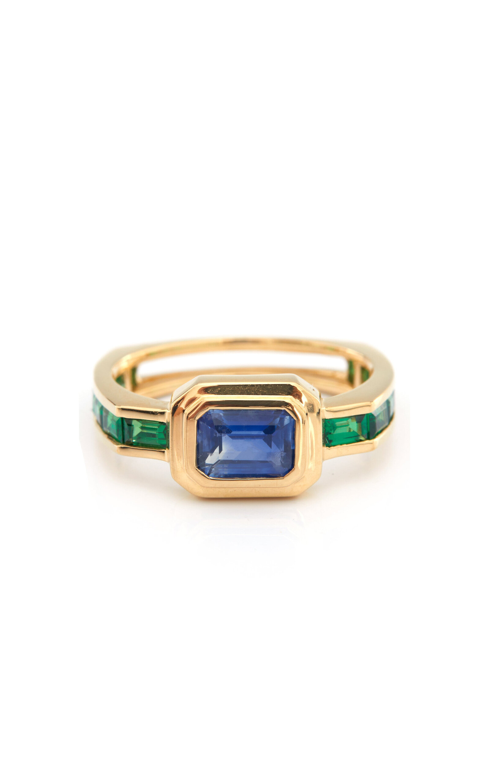 Circa 18K Yellow Gold Sapphire; Tsavorite Ring