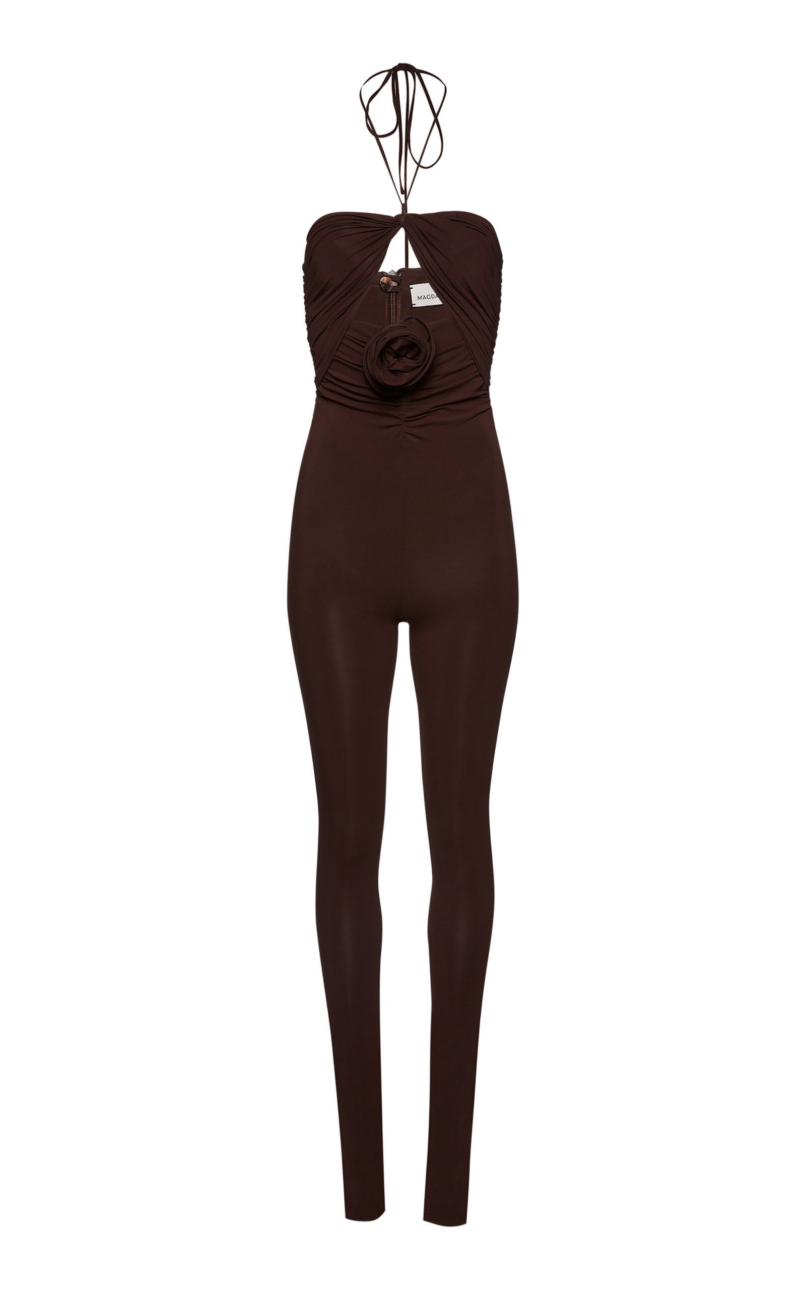 Magda Butrym Rose Appliqué Cutout Jumpsuit In Brown