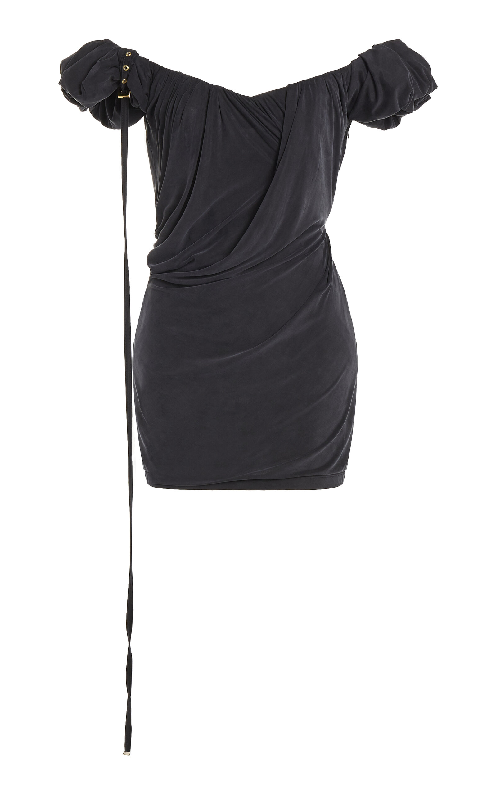 Jacquemus Ciceri Off-the-shoulder Draped Cupro Mini Dress In Black