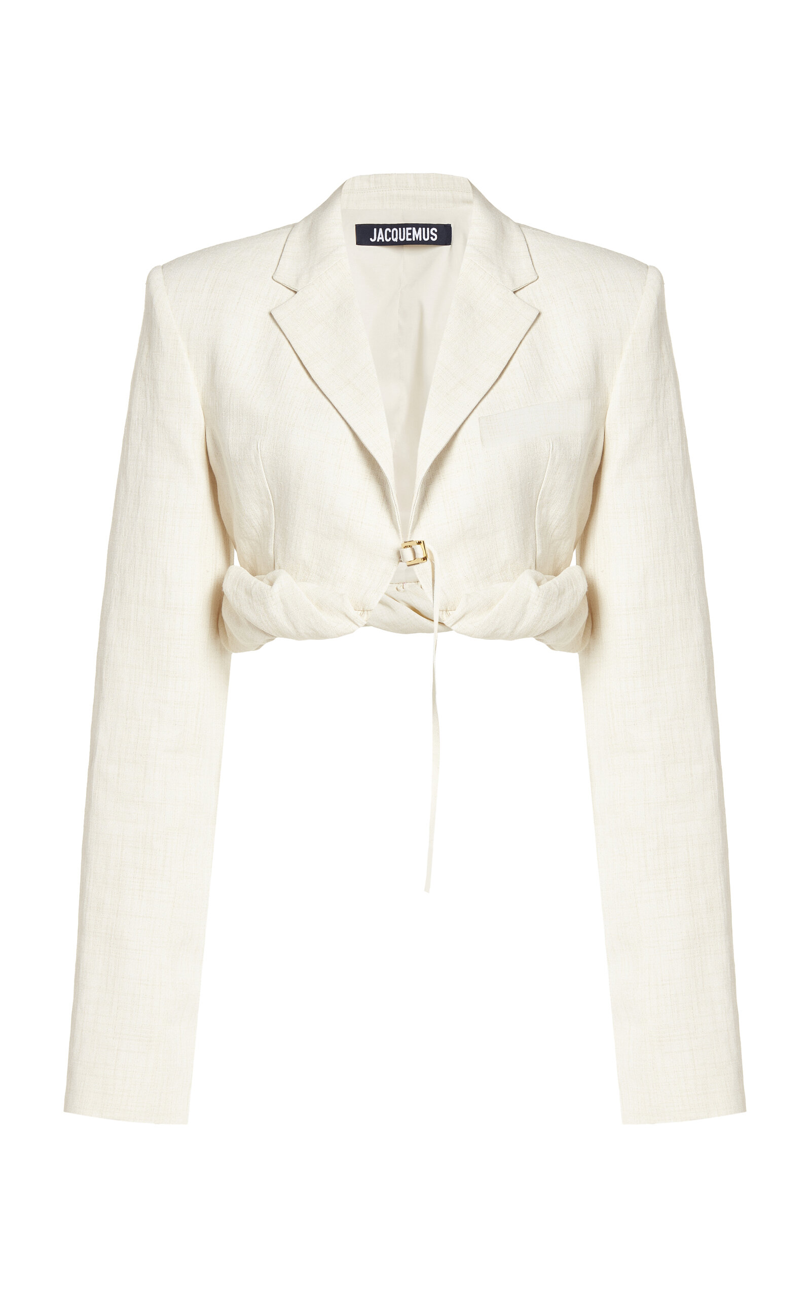 Shop Jacquemus Croissant Cropped Linen-blend Jacket In Ivory