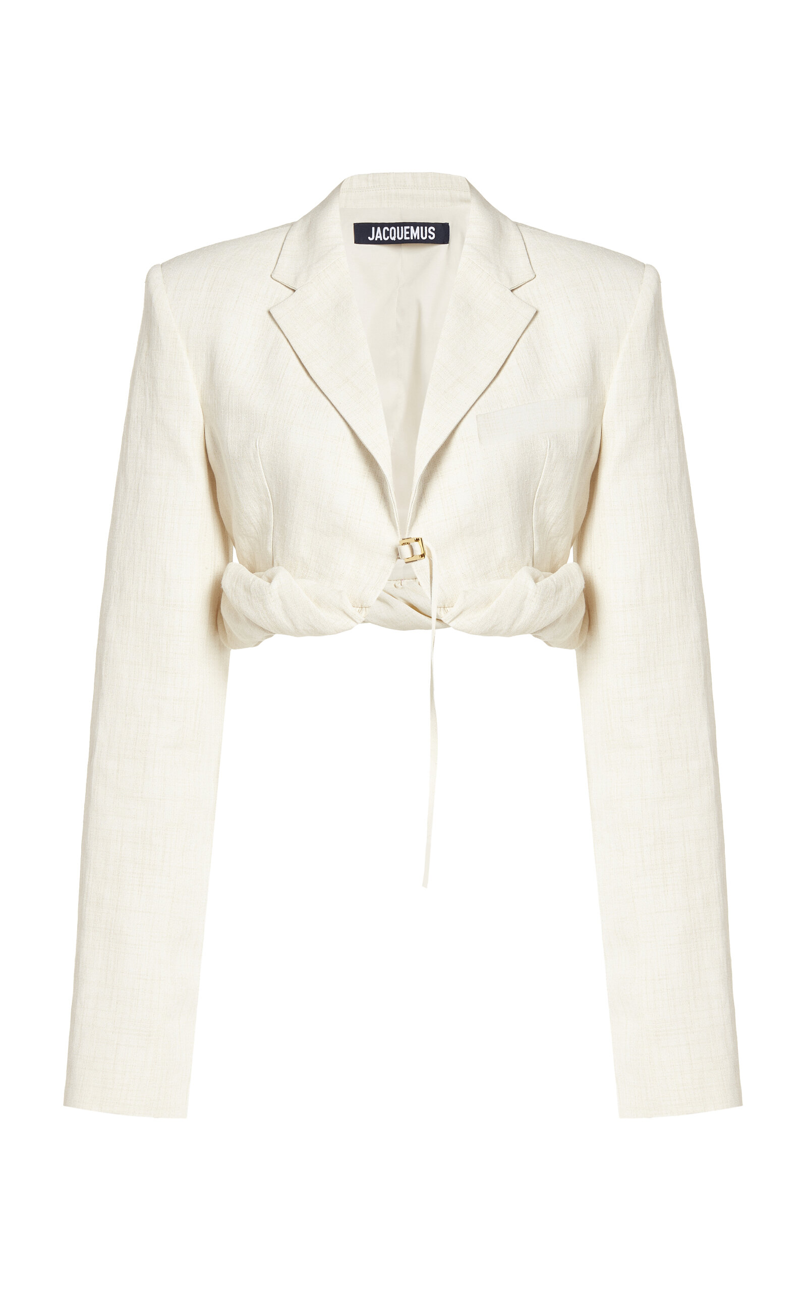 Jacquemus Croissant Cropped Linen-blend Jacket In Ivory