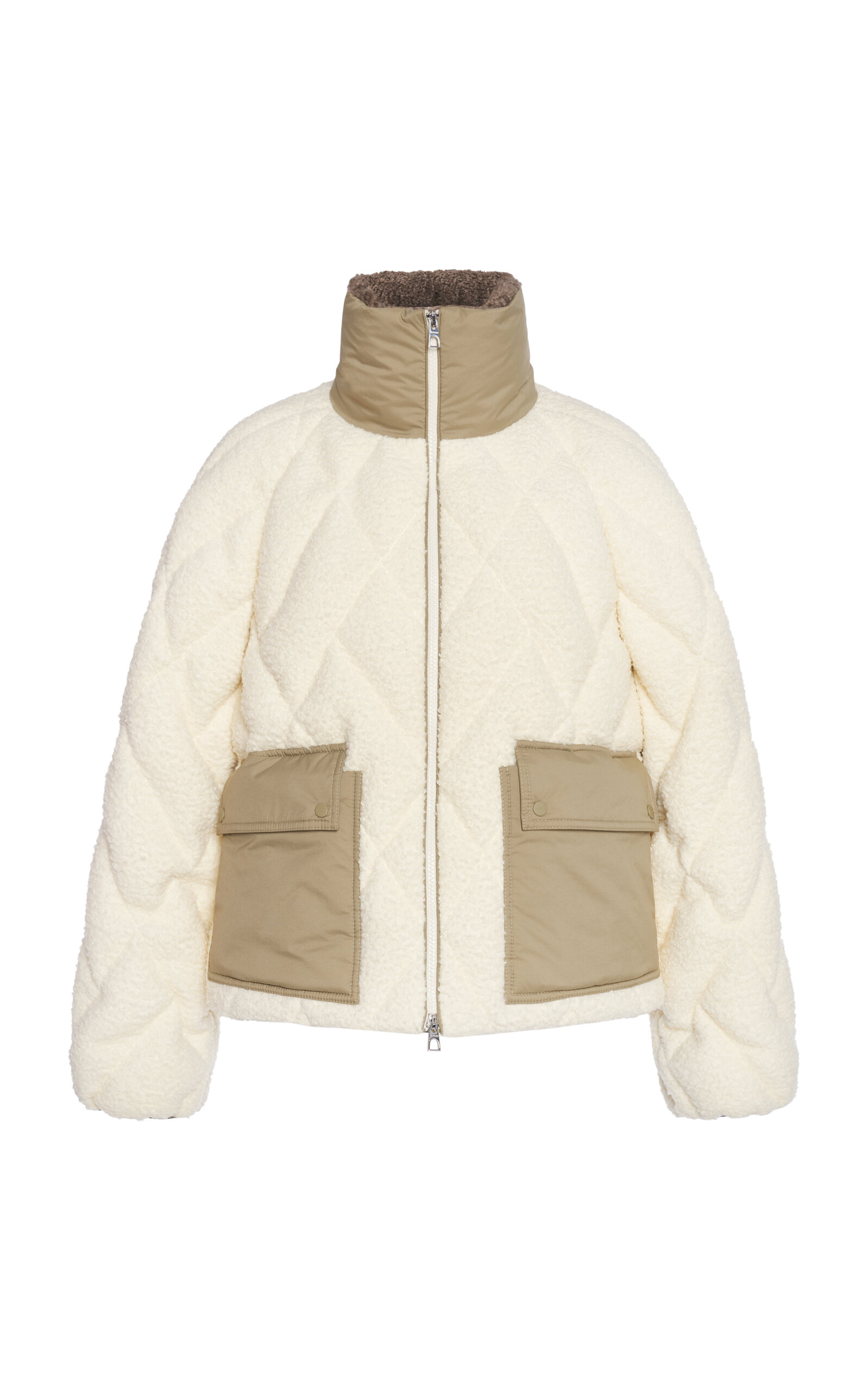 Moncler Jonquille Fleece Quilted Down Jacket In Neutral