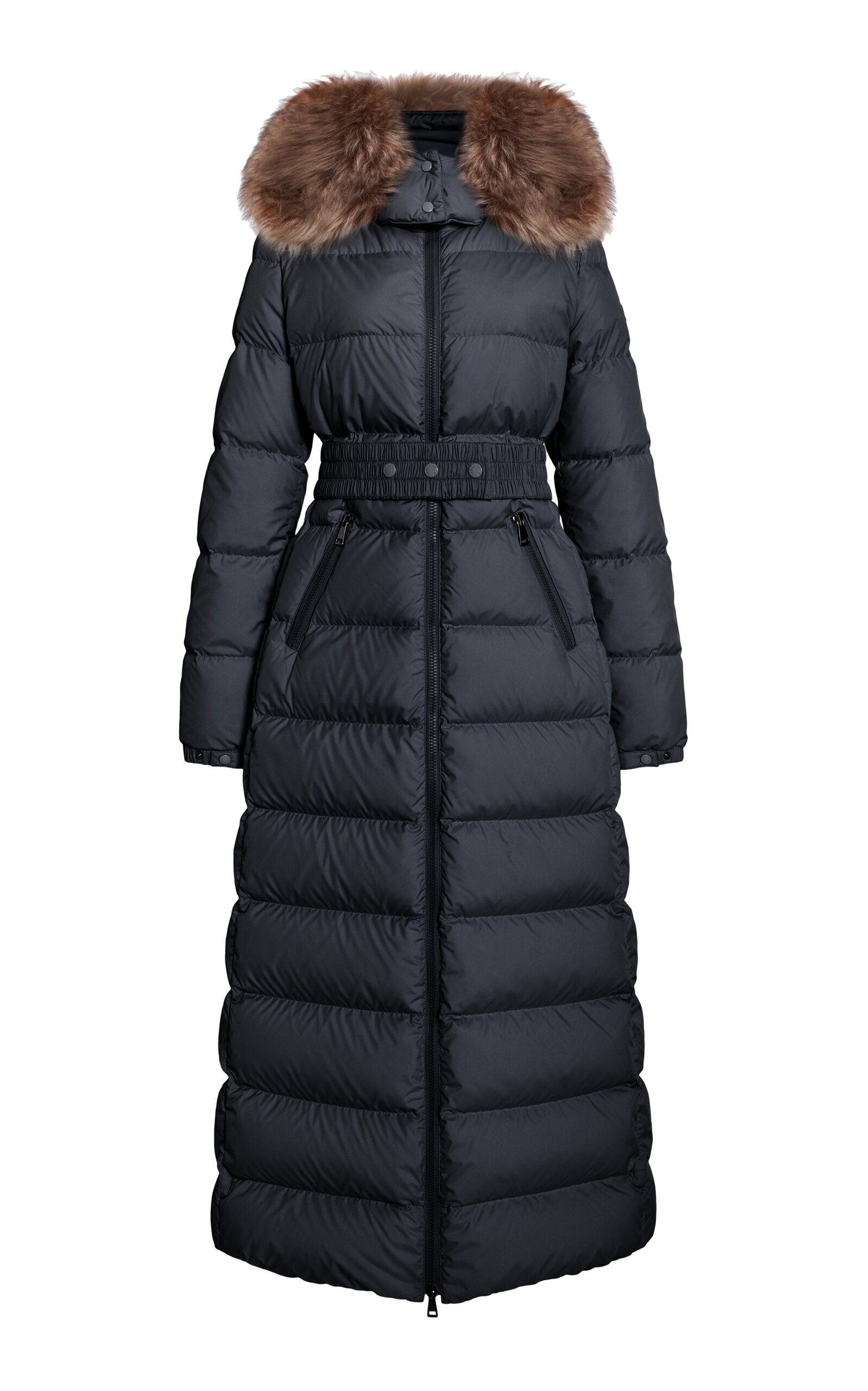 Moncler Fudson Shearling-trimmed Long Down Jacket In Black