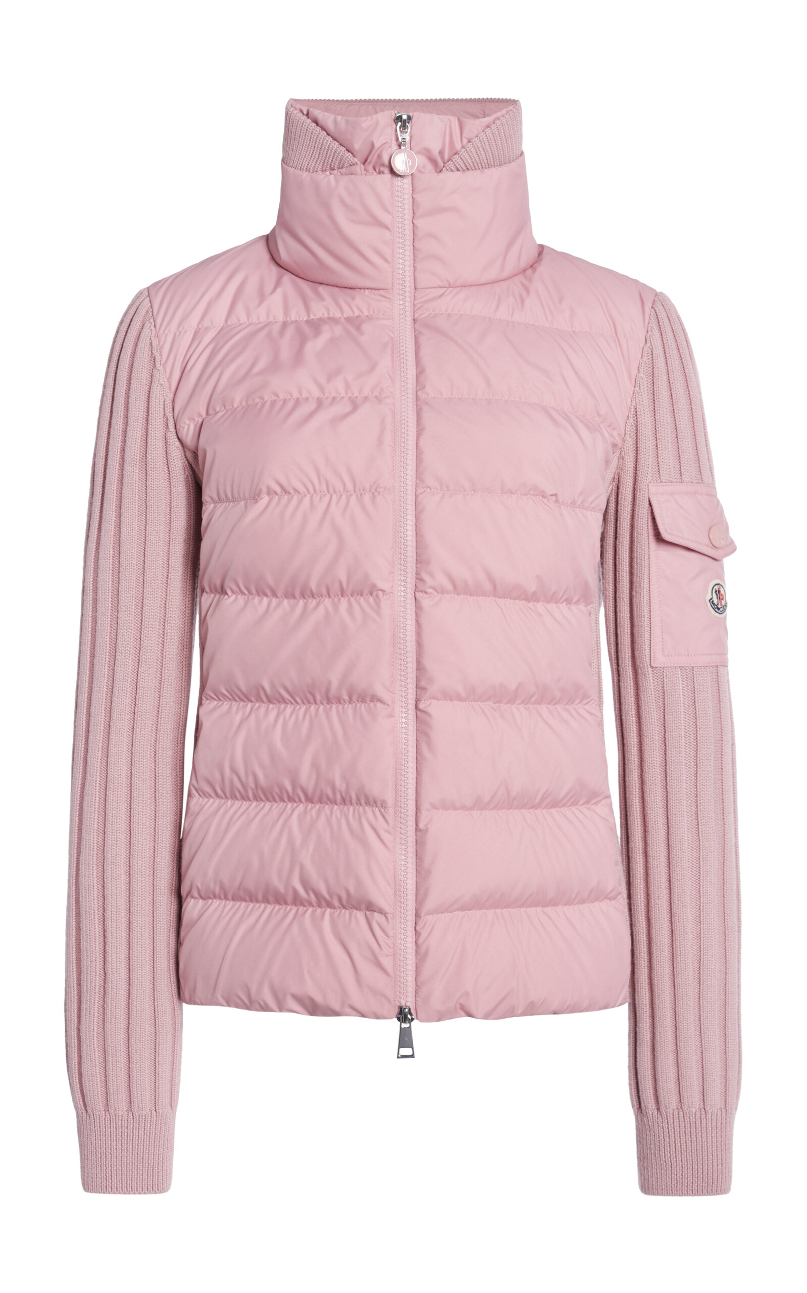 Shop Moncler Nylon-trimmed Wool Cardigan In Pink