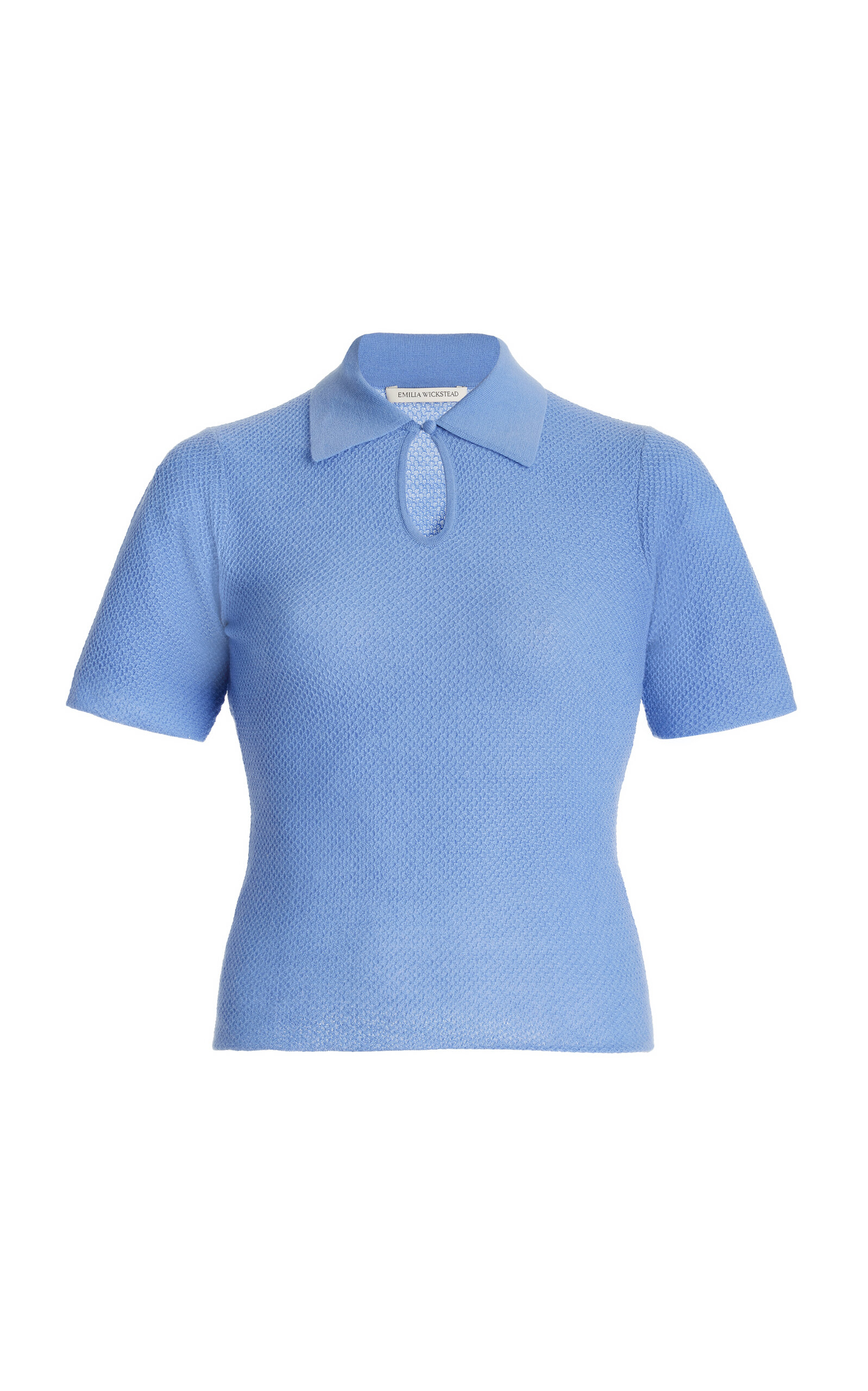 Emilia Wickstead Margaret Cutout Honeycomb-knit Wool Polo Top In Blue