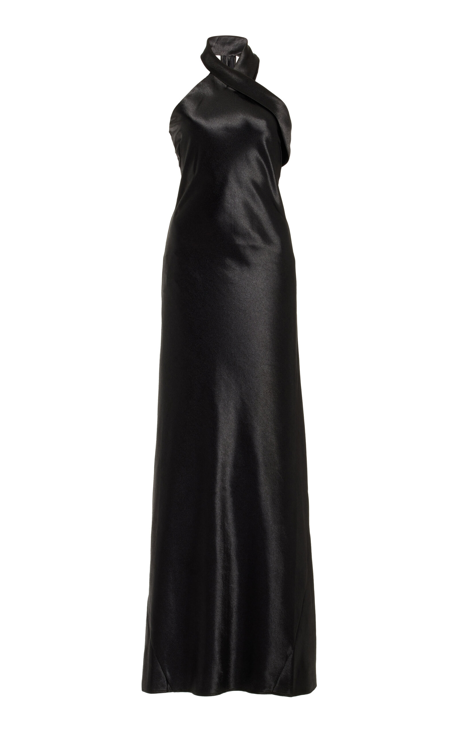Galvan Pandora Satin Halterneck Midi-dress In Black