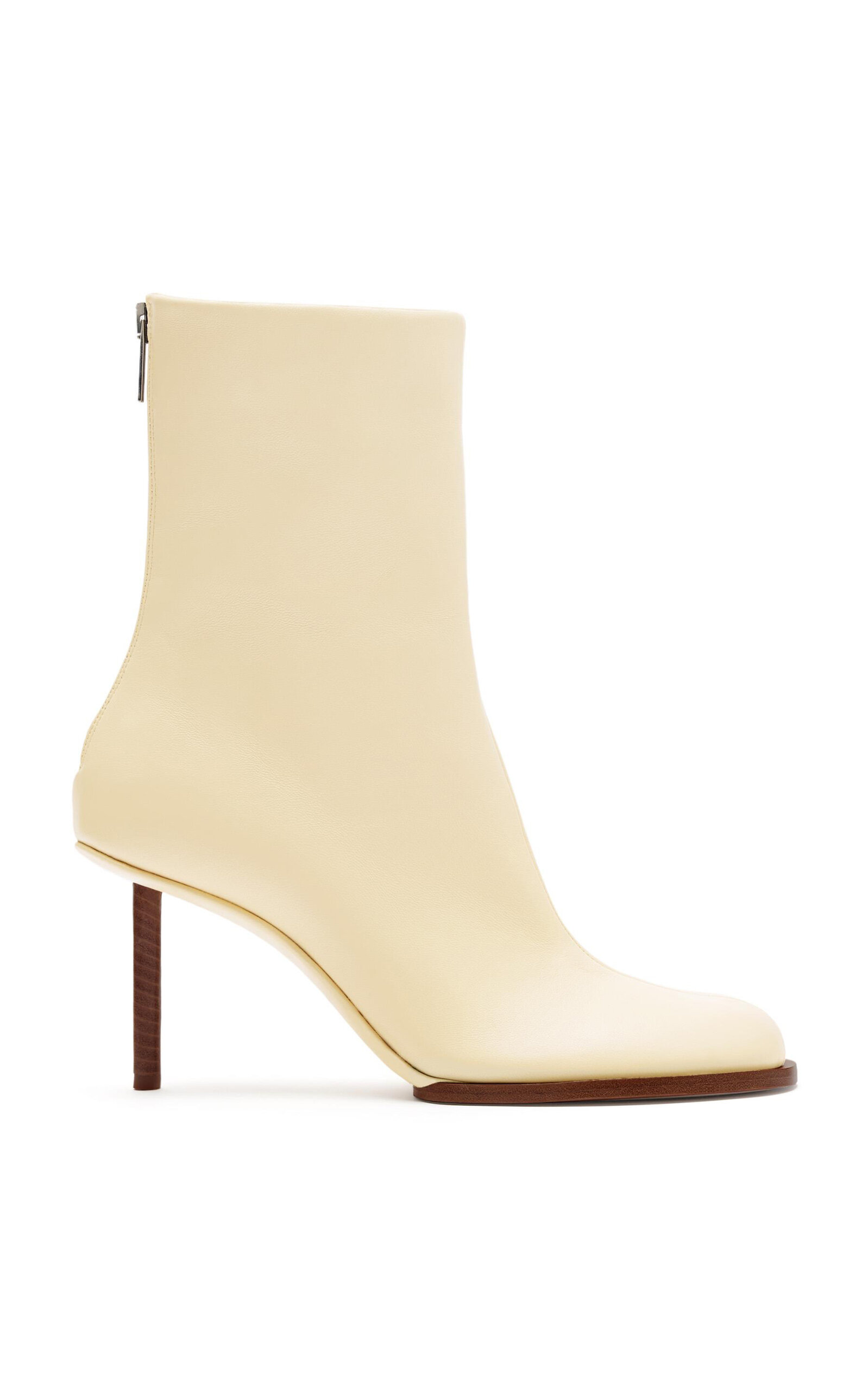 Jacquemus 80mm Leather Ankle Boots In Ivory