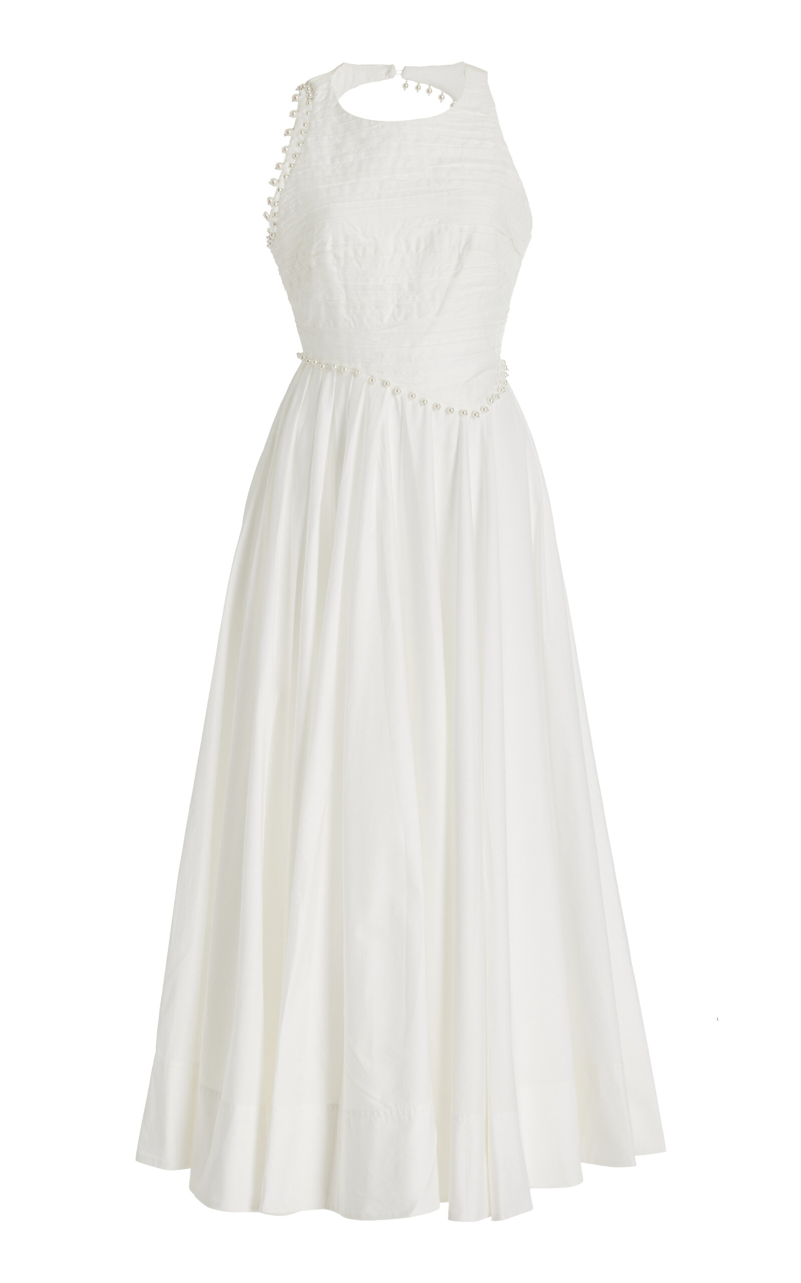 Shop Aje Florence Pearl-trimmed Cotton Midi Dress In Ivory