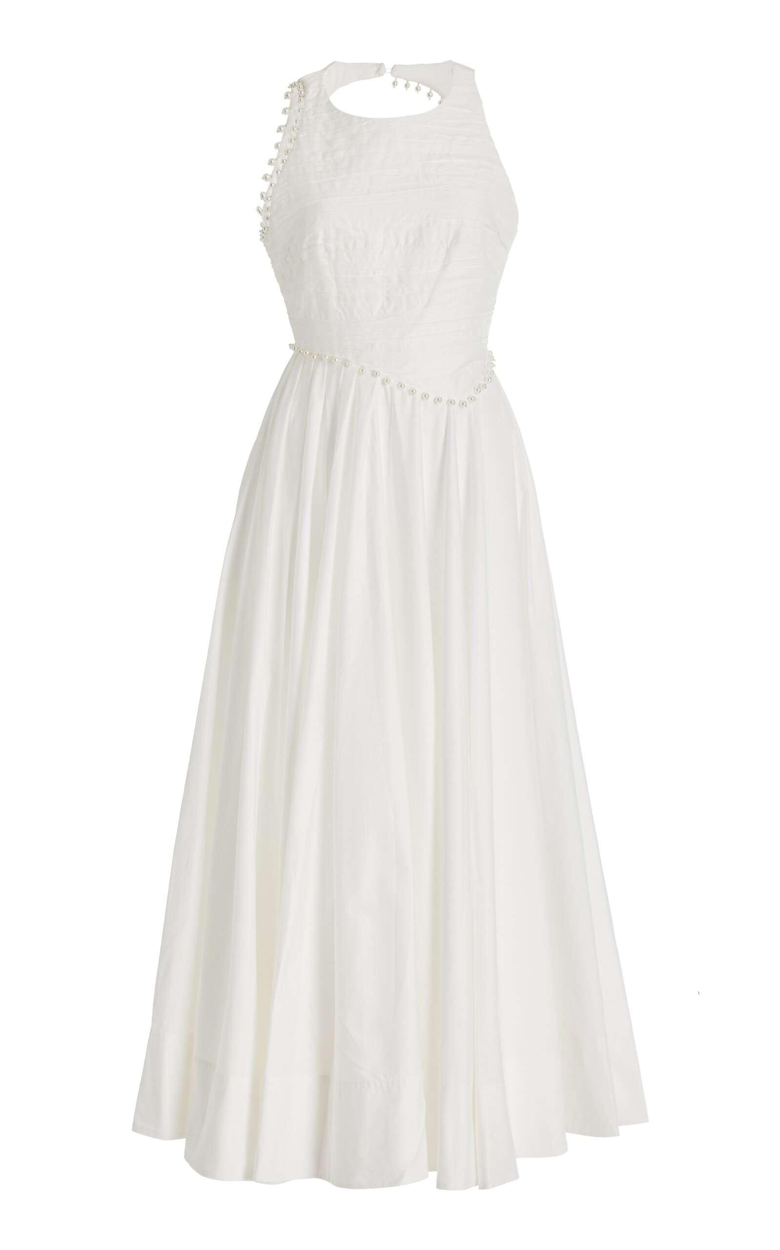 Aje Florence Pearl-trimmed Cotton Midi Dress In Ivory