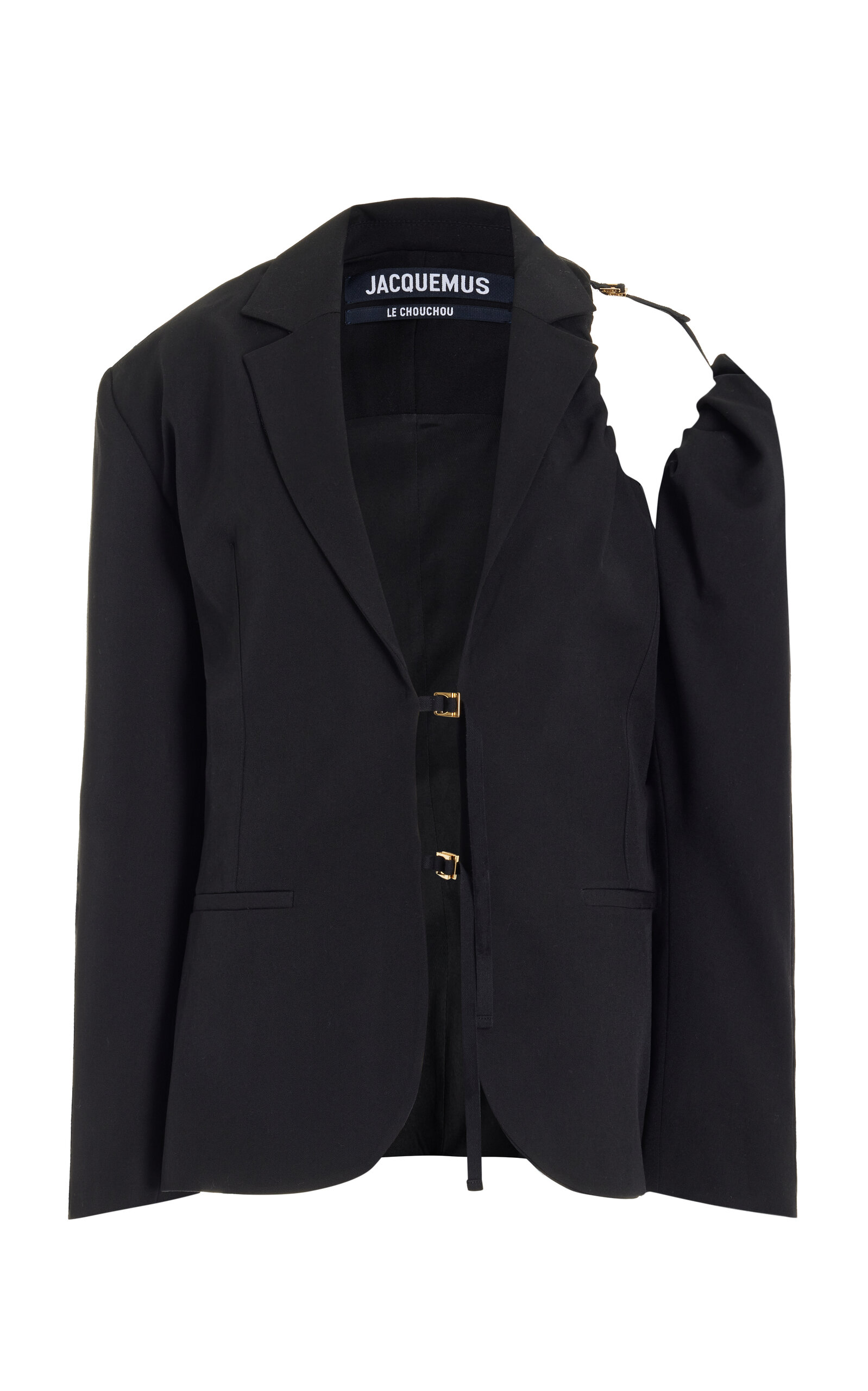Shop Jacquemus Galliga Asymmetric Wool Blazer Top In Black
