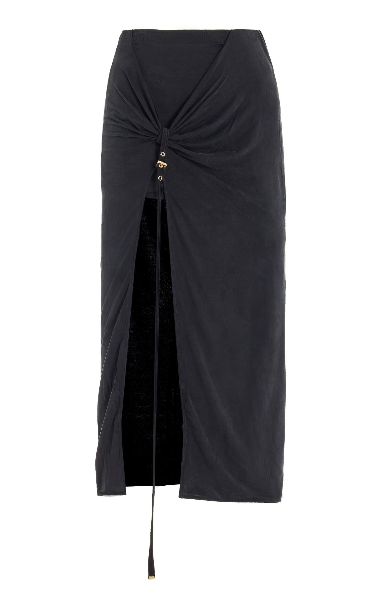 Jacquemus Pareo Croissant Buckle Slit Long Skirt In Black