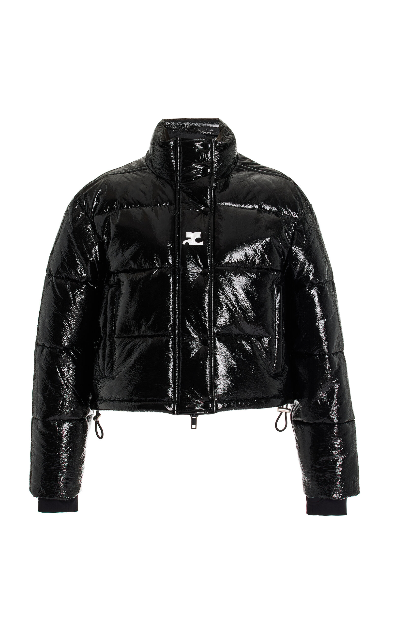 Courrèges Cropped Appliquéd Quilted Vinyl Jacket In Black