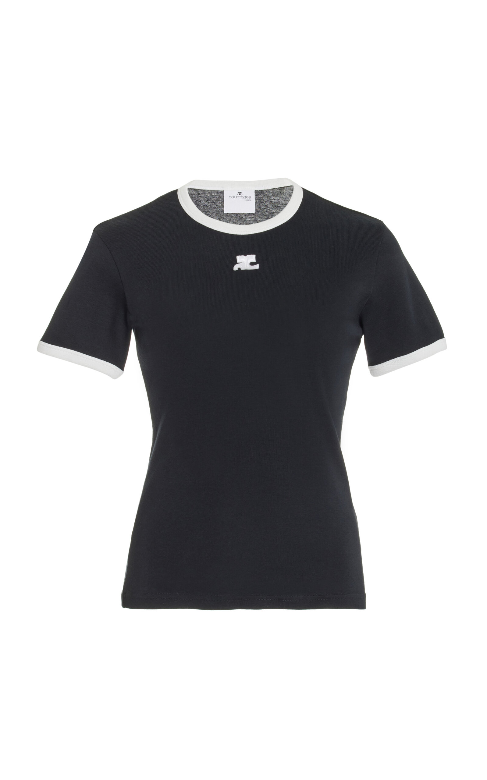 Shop Courrèges Re-edition Cotton T-shirt In Black,white
