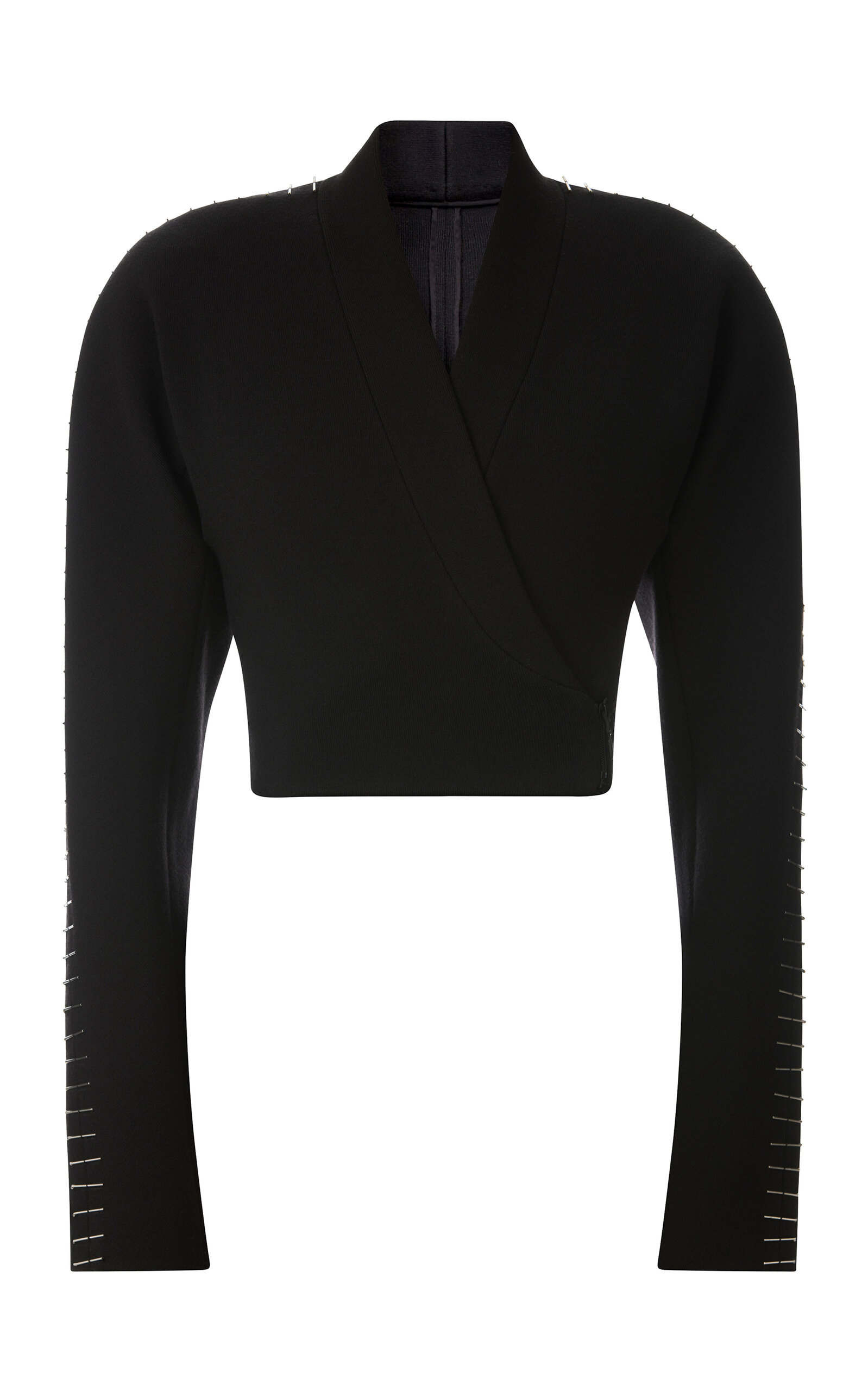 ALAÏA Pin-Detailed Wool-Blend Cropped Wrap Jacket